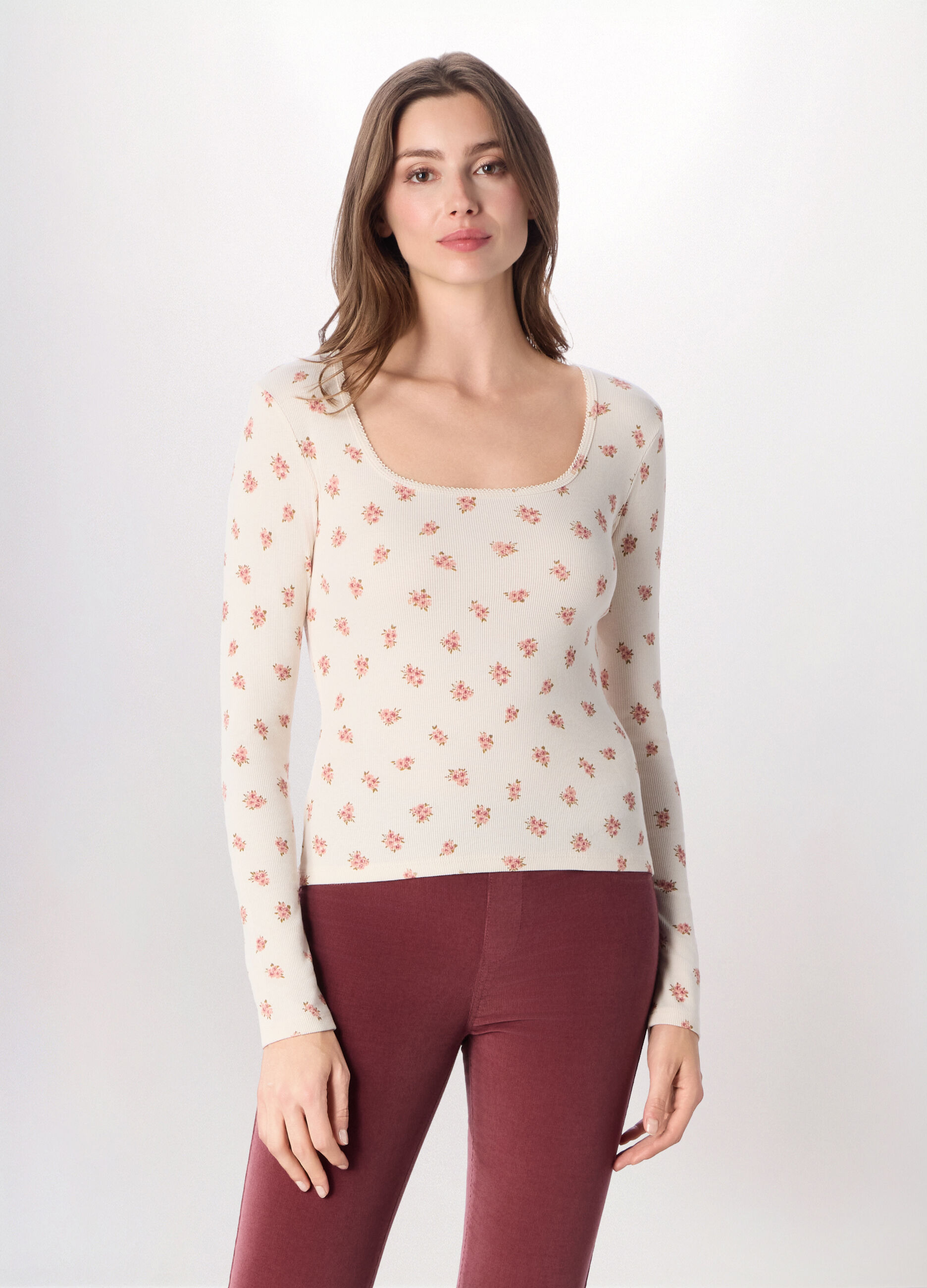 T-shirt in costina di cotone stretch donna_0