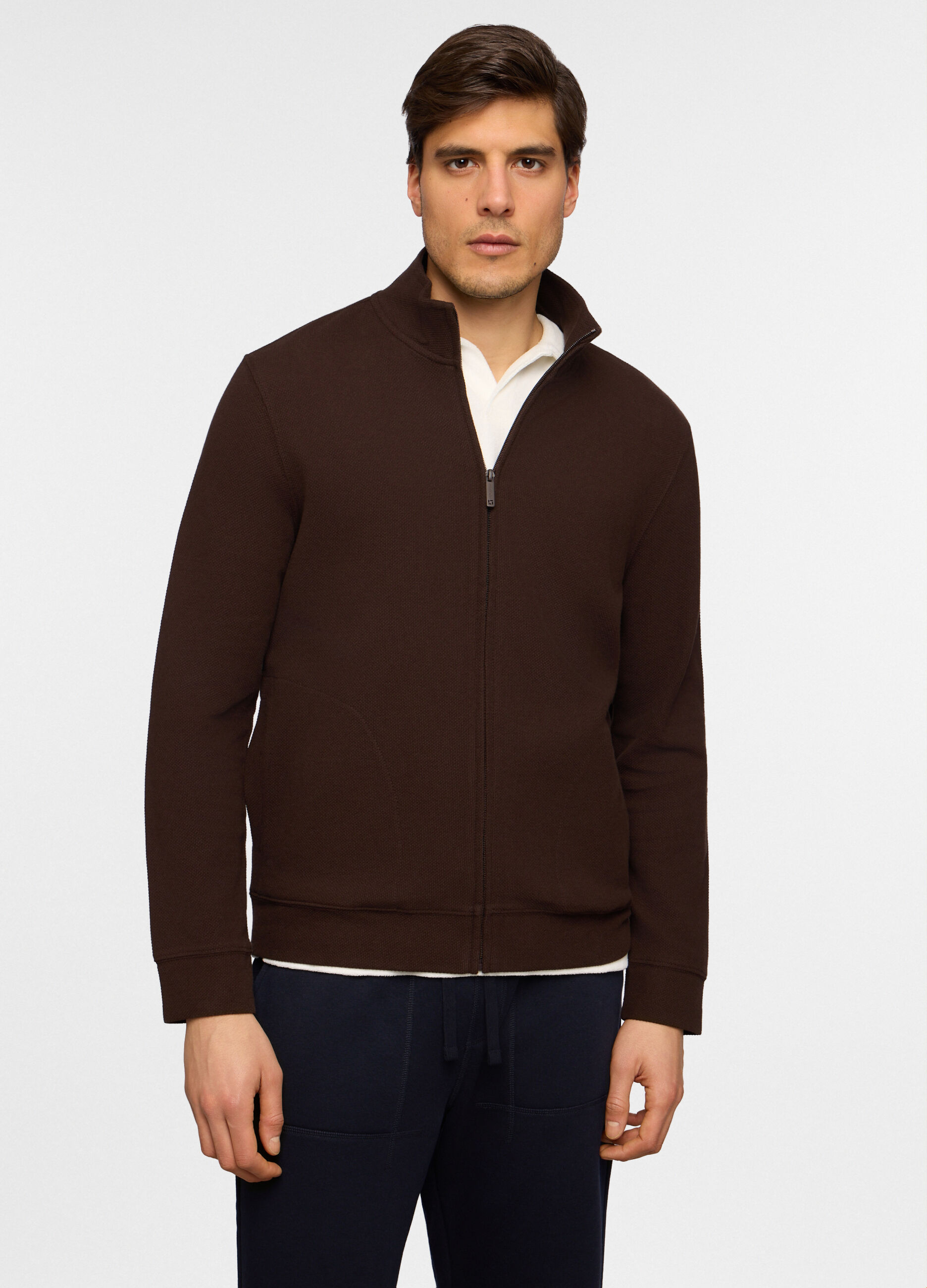 Felpa con zip in maglia di cotone uomo_0