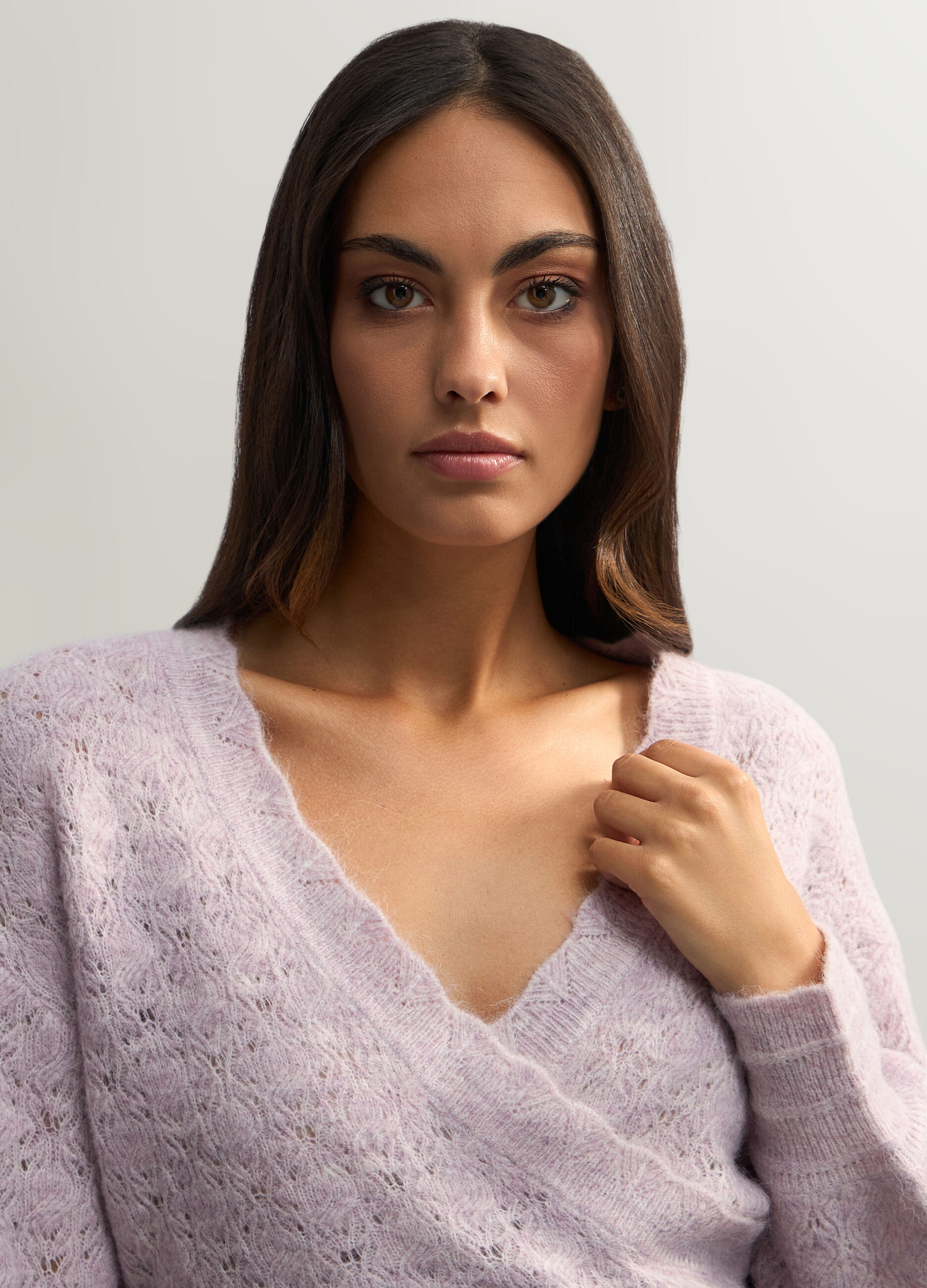 Maglia incrociata con scollo a V misto lana di alpaca donna_2