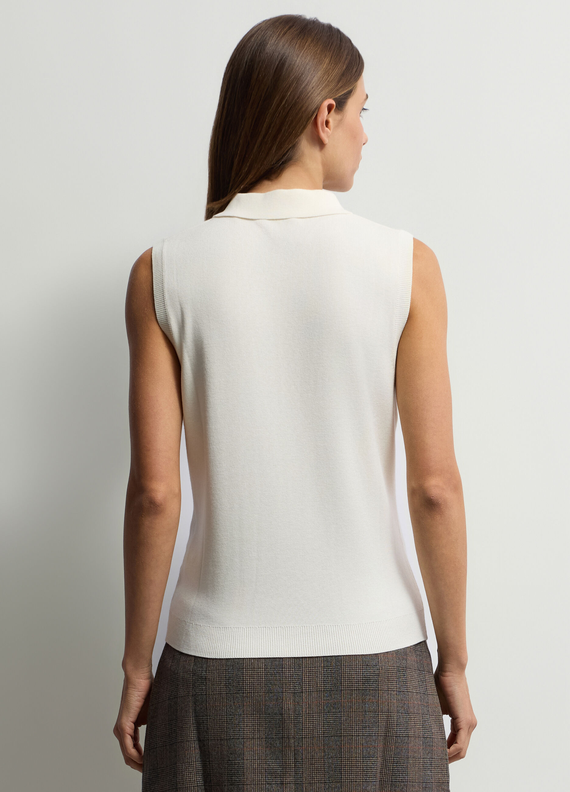 Gilet con colletto classico in maglia rasata donna_1