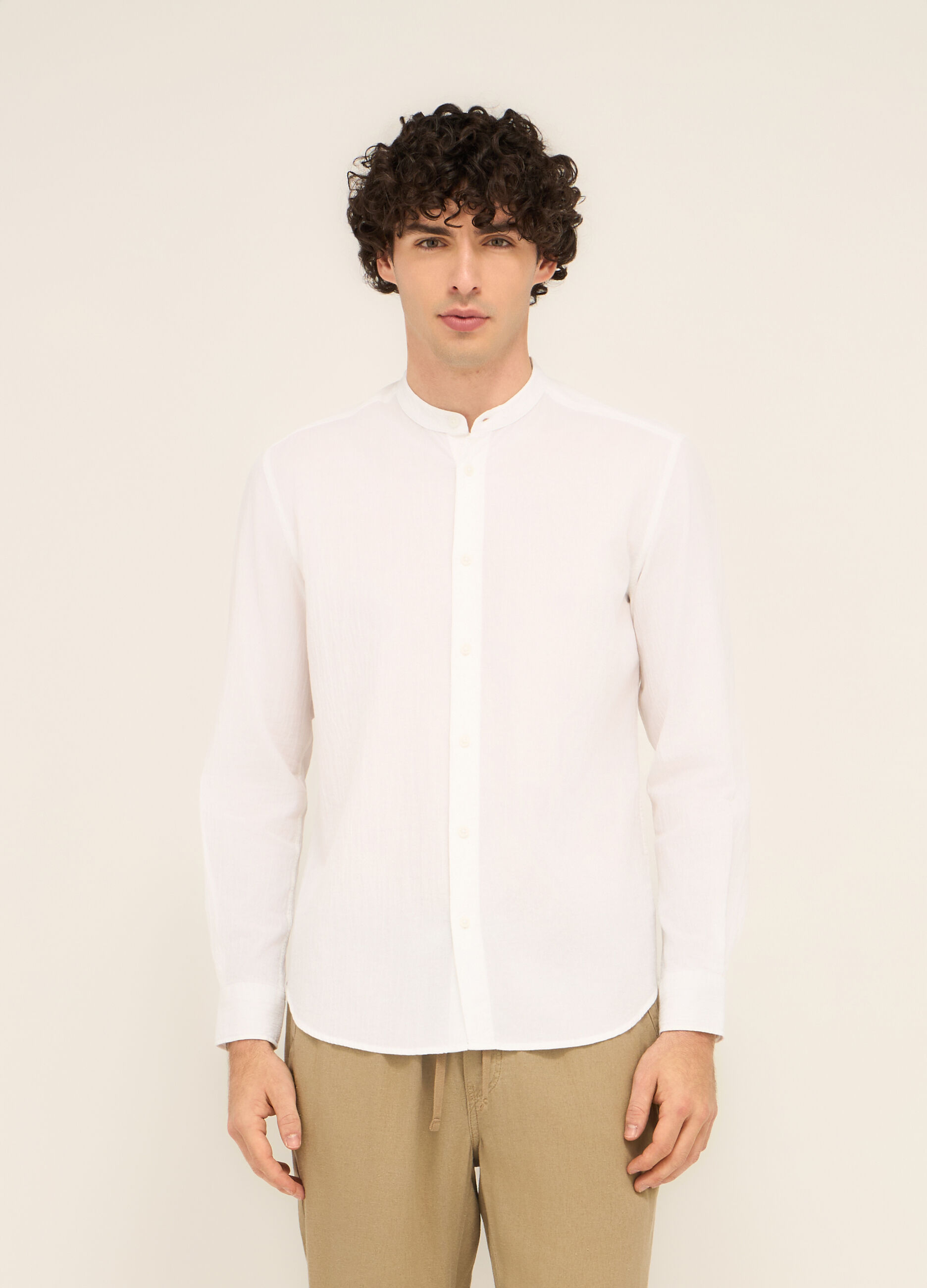 Camicia colletto coreano in garza di cotone