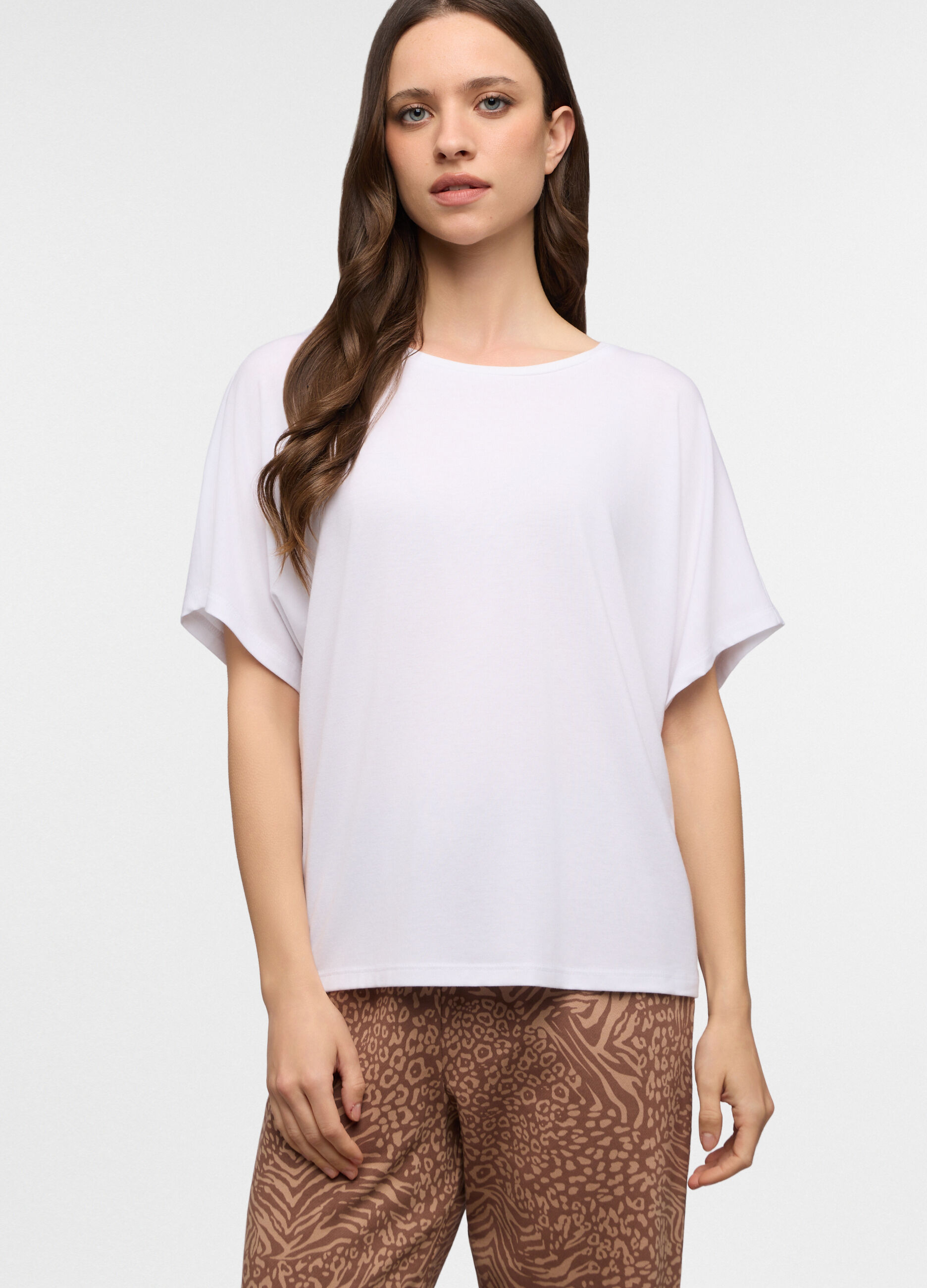 T-shirt fit over girocollo stretch donna_0