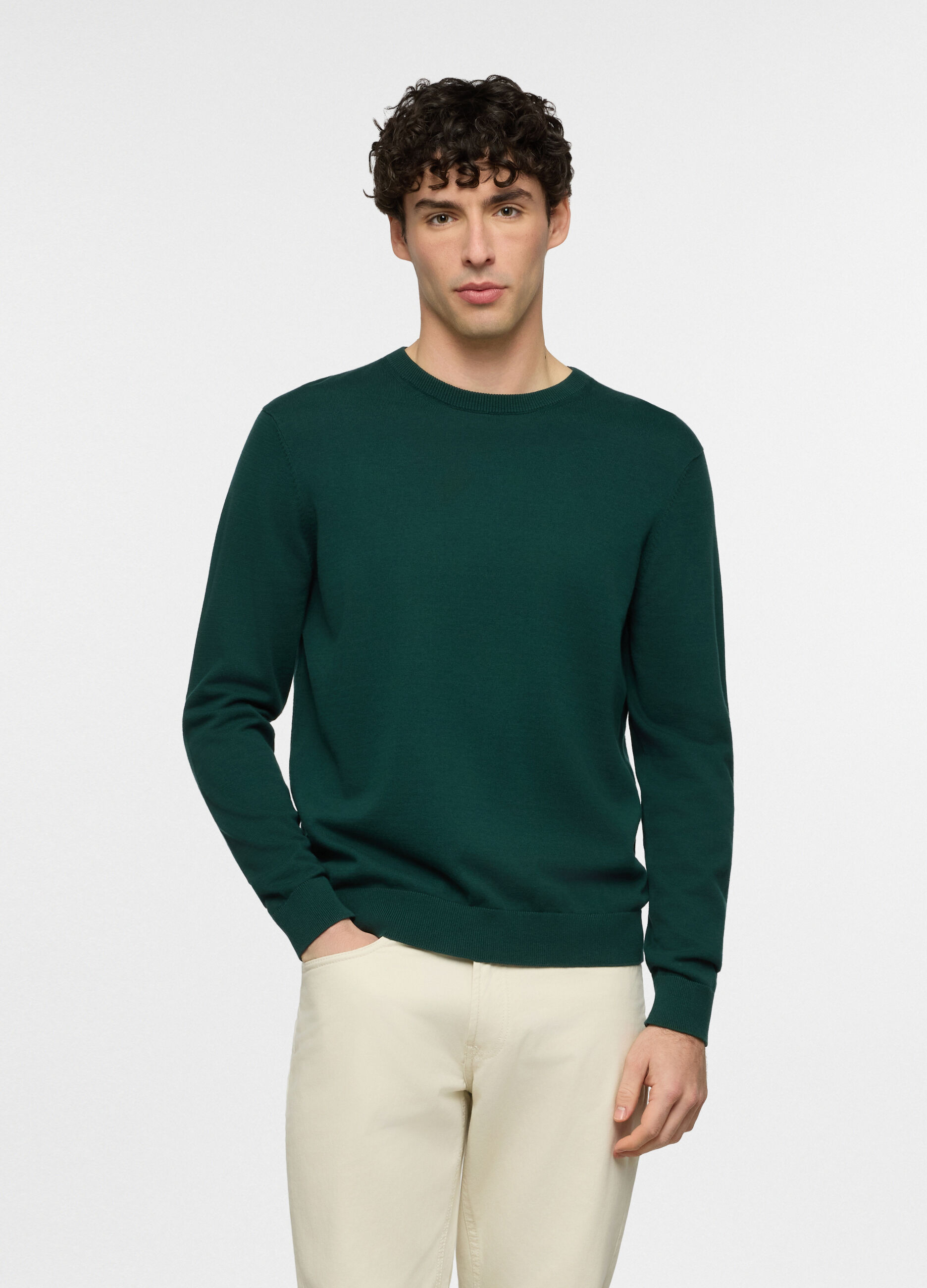 Maglione girocollo maglia rasata in cotone uomo_0