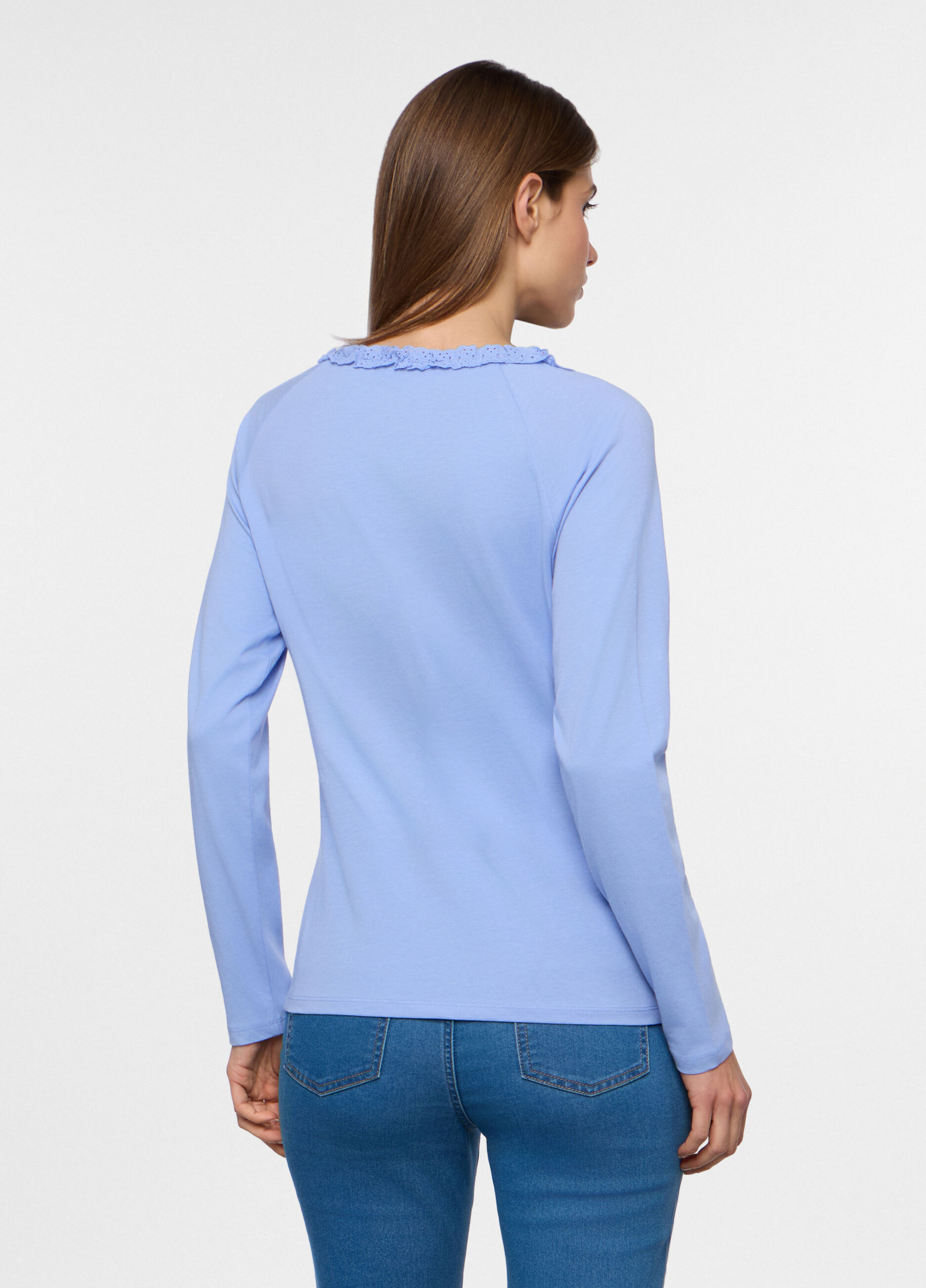 T-shirt con scollo rotondo lavorato donna_1