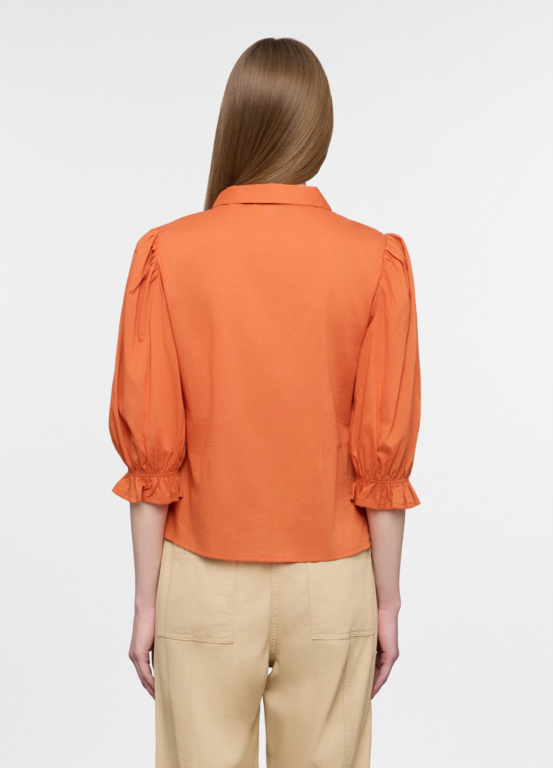 Camicia fit regular con colletto alla francese in puro cotone voile donna_1