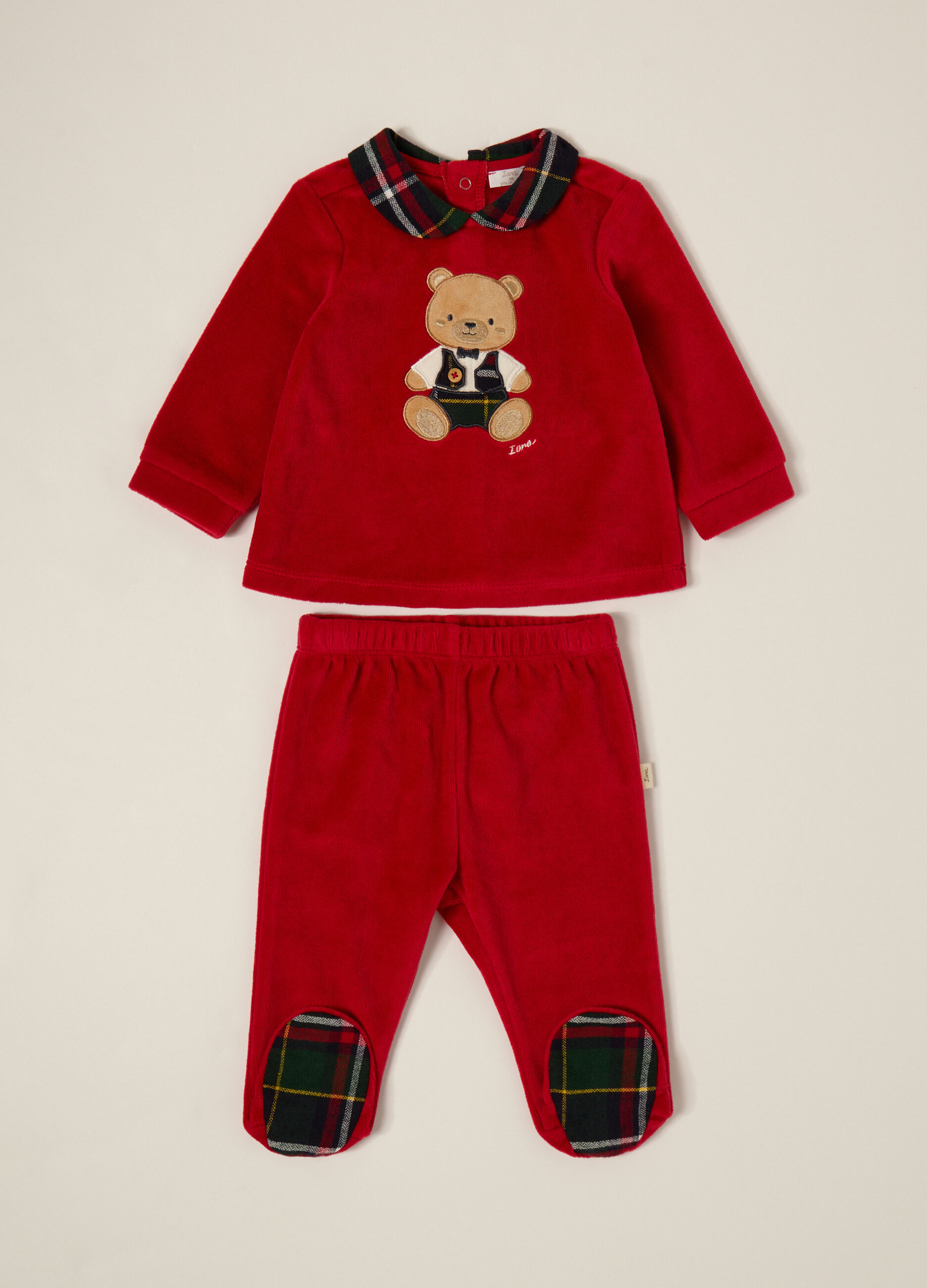 Completo rosso in velour con orsetto_0