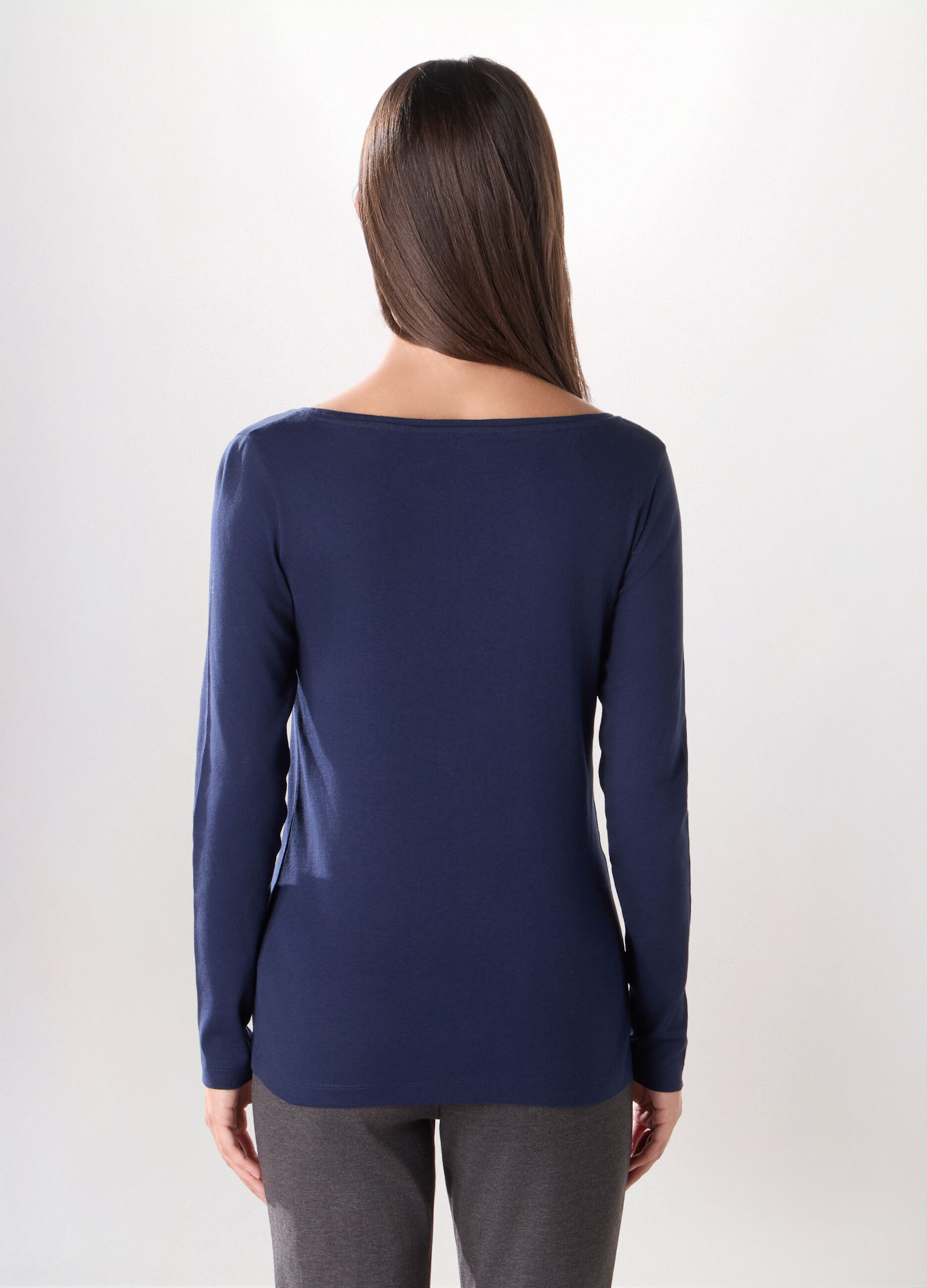 T-shirt in costina di puro cotone donna_1