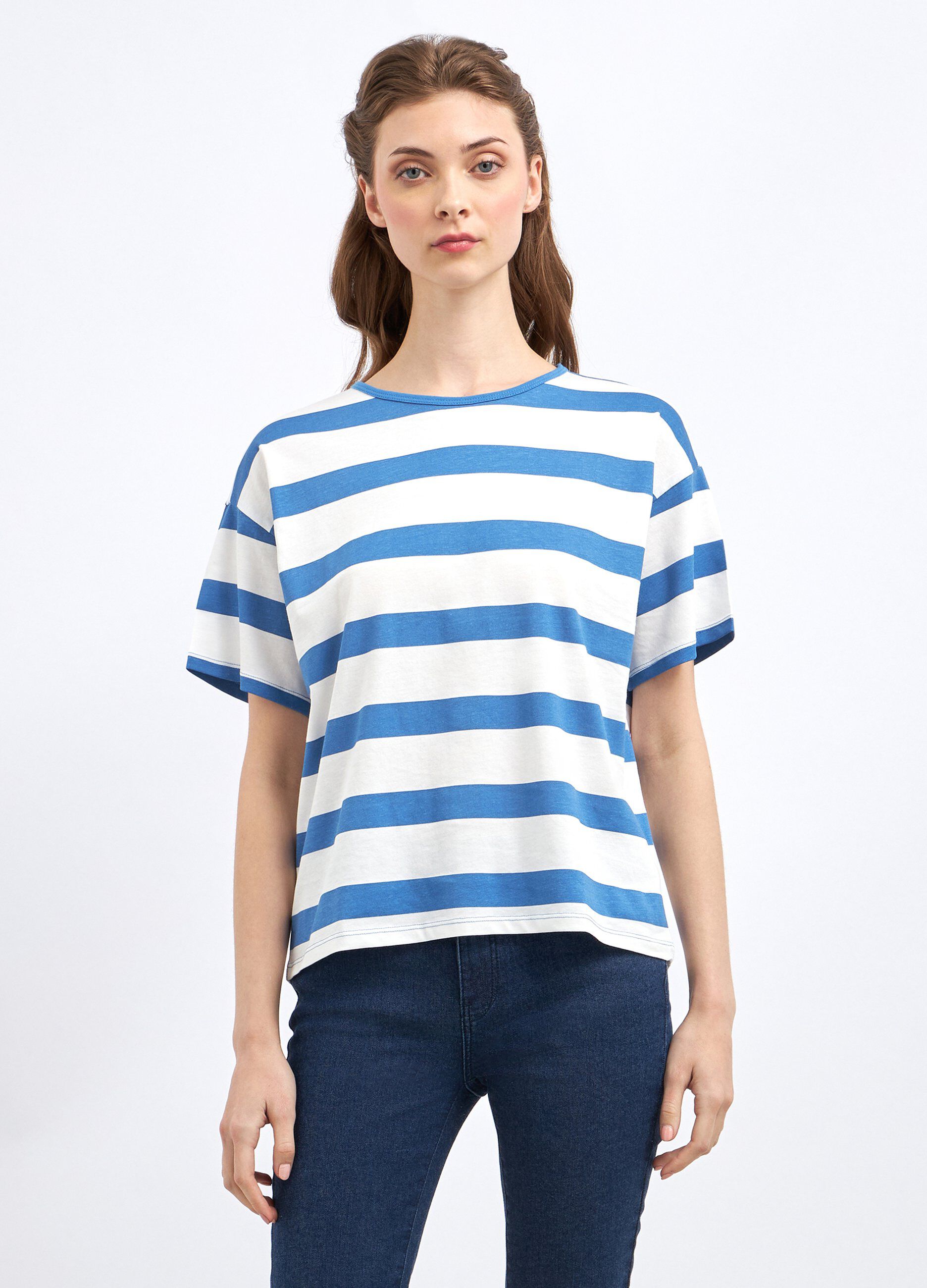 T-shirt in puro jersey di cotone a righe donna_0