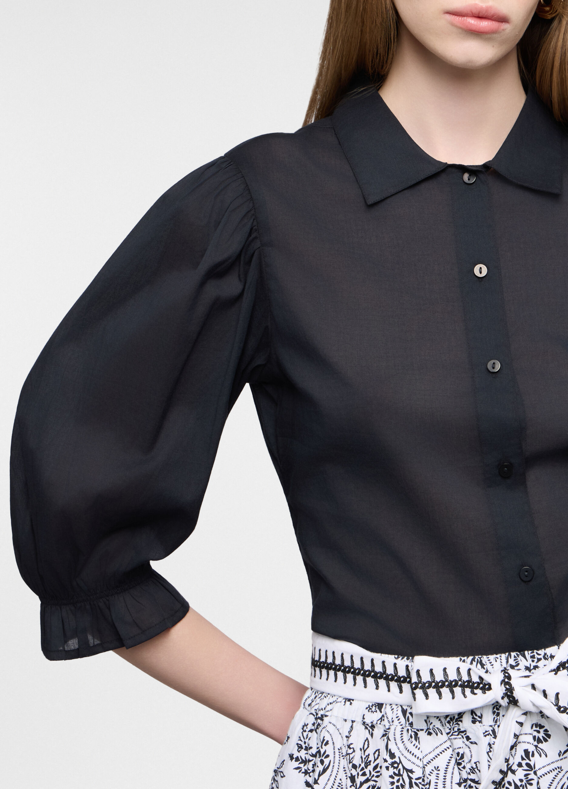 Camicia fit regular con collo classico in cotone voile donna_2