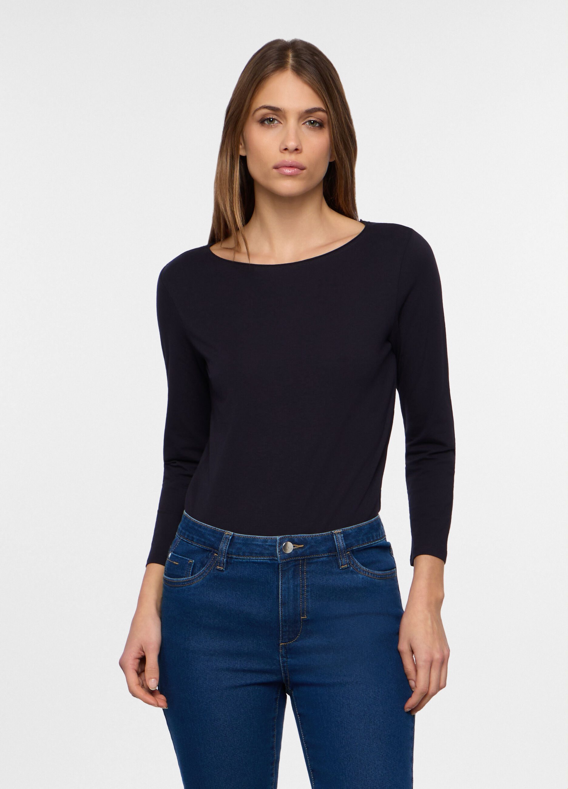 T-shirt con scollo a barchetta stretch donna_0