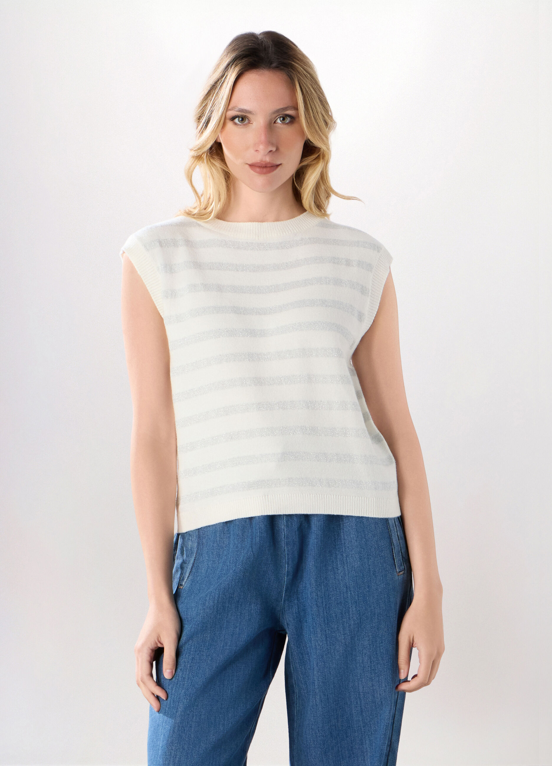 Tricot smanicato misto viscosa donna_0