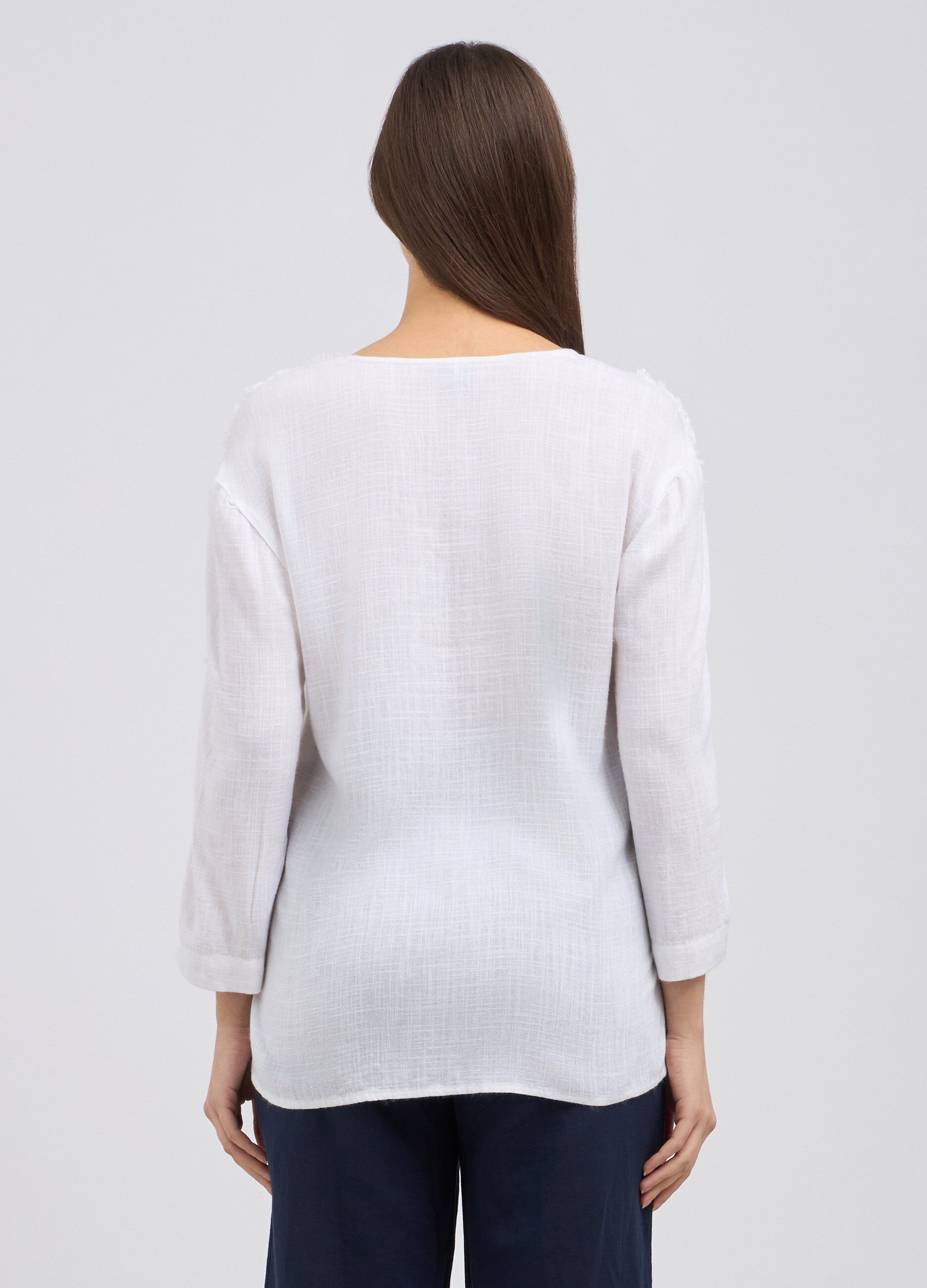 Blusa in misto lino sfrangiata donna