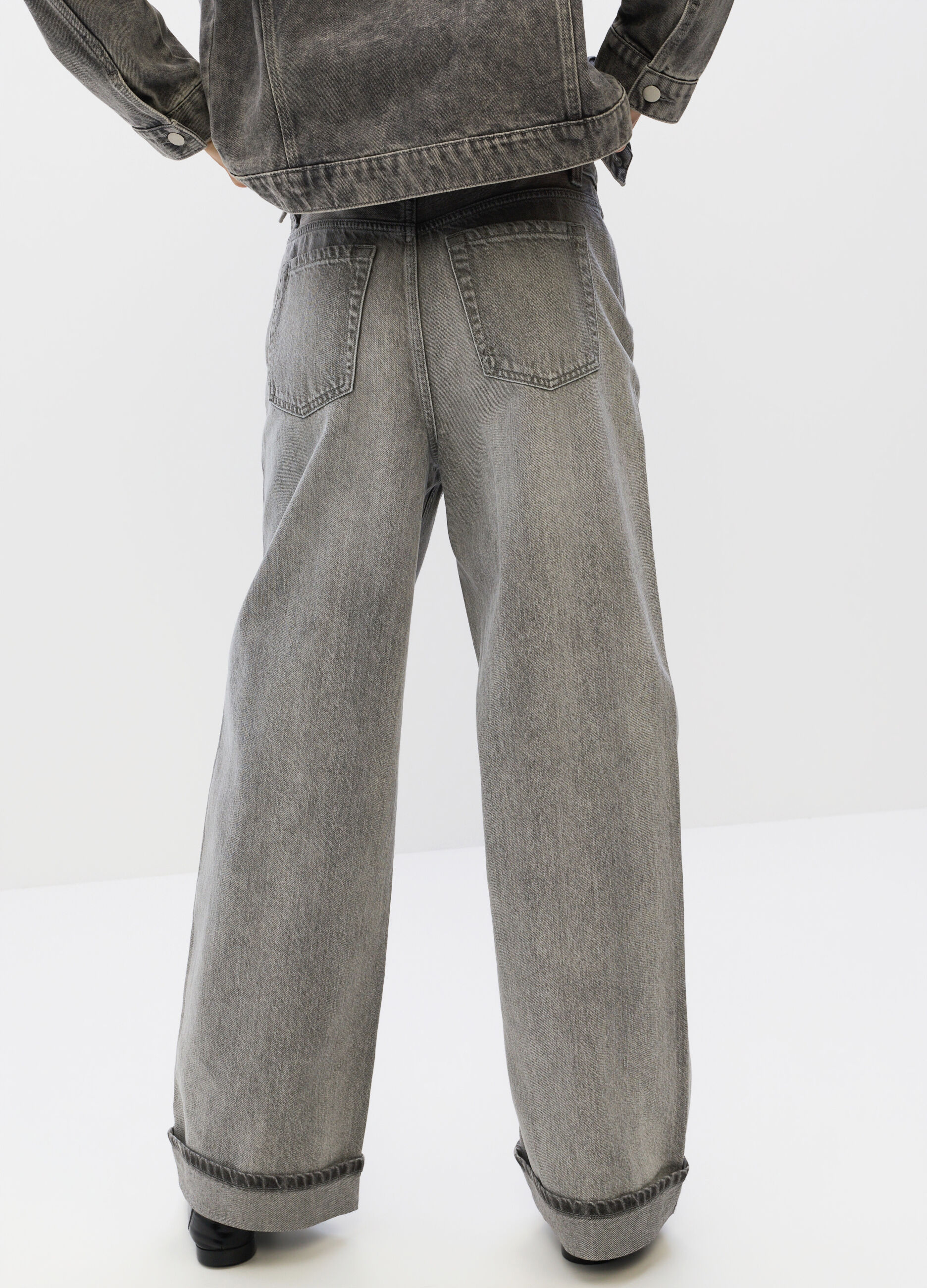 Pantaloni Wide Leg in denim di puro cotone donna_2