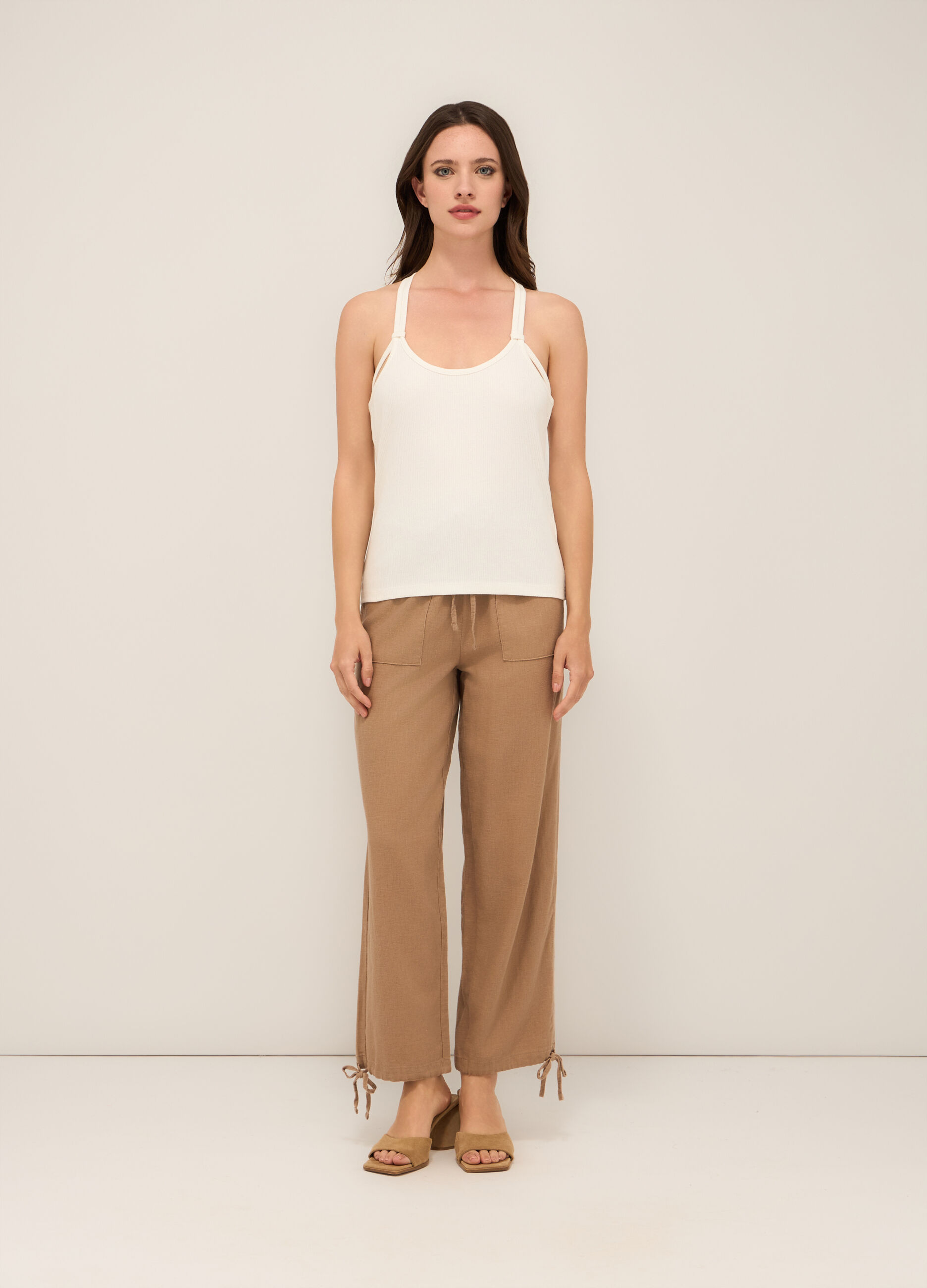 Pantaloni misto lino donna_0