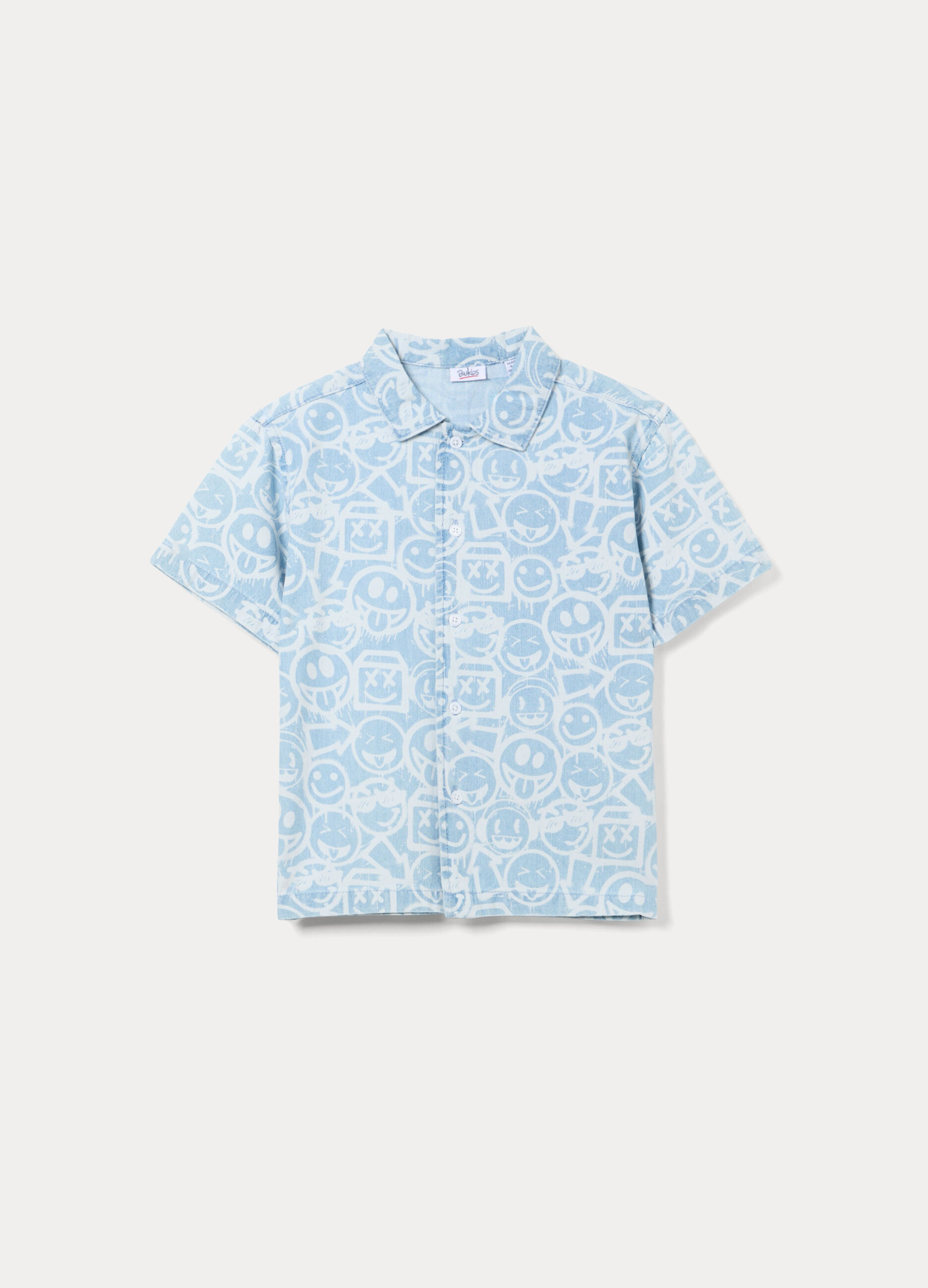 Camicia fit regular con colletto alla francese in denim di puro cotone bambino_0