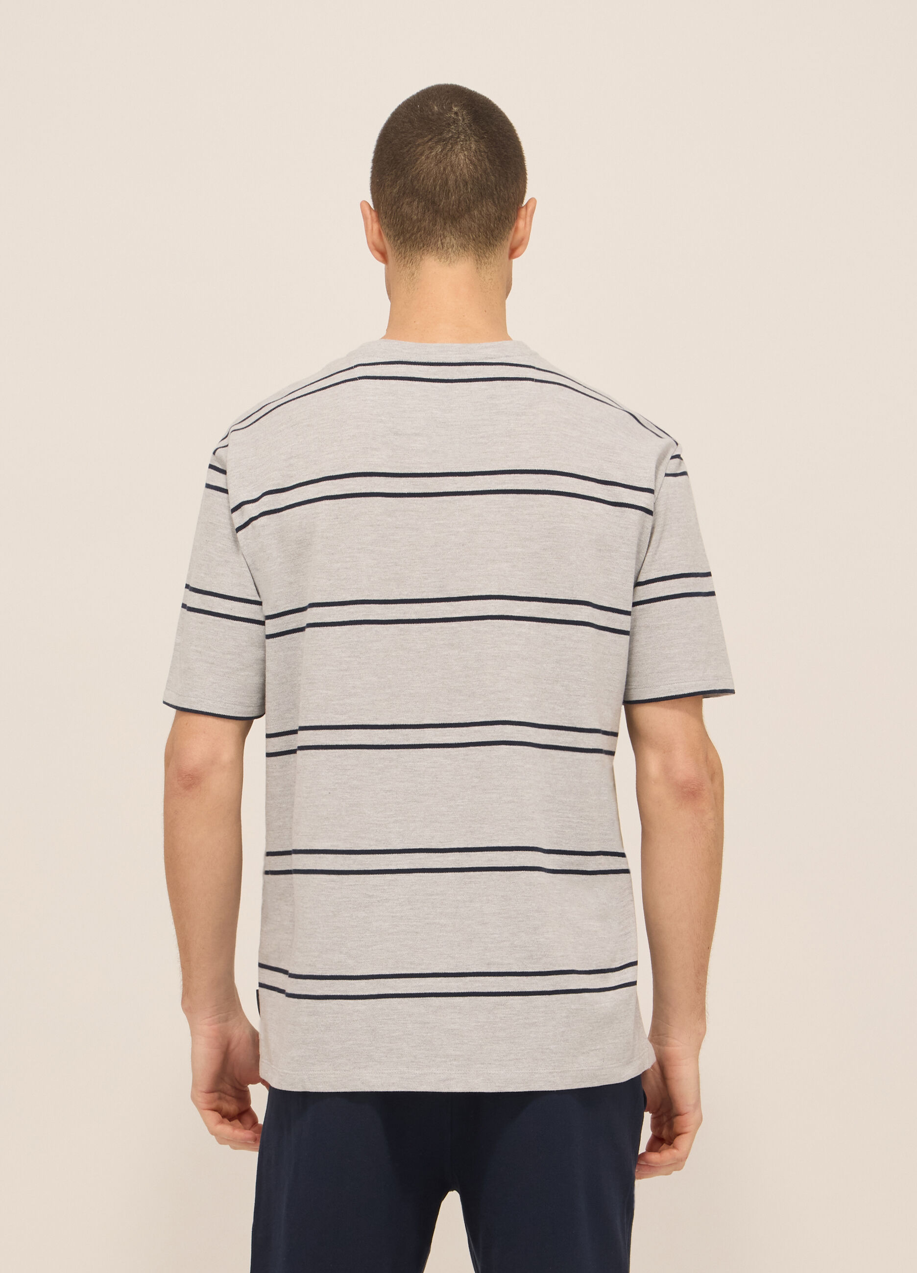 T-shirt in piquet di cotone a righe uomo_1