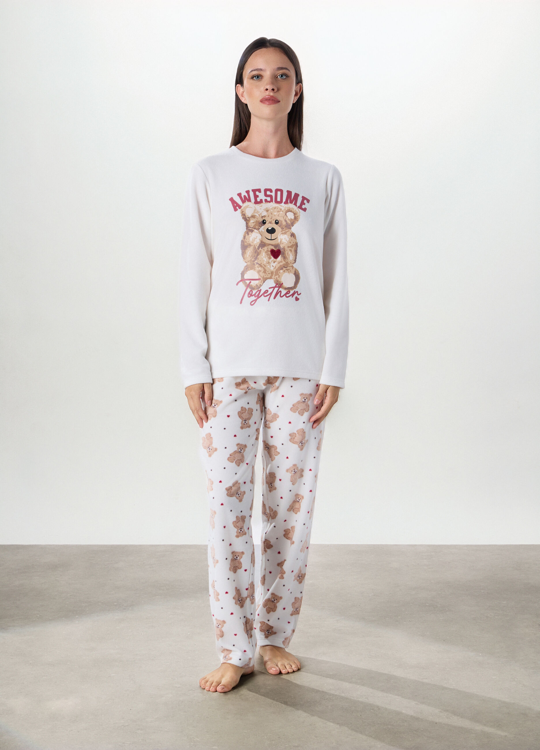 Set pigiama in pile con ricami donna_0