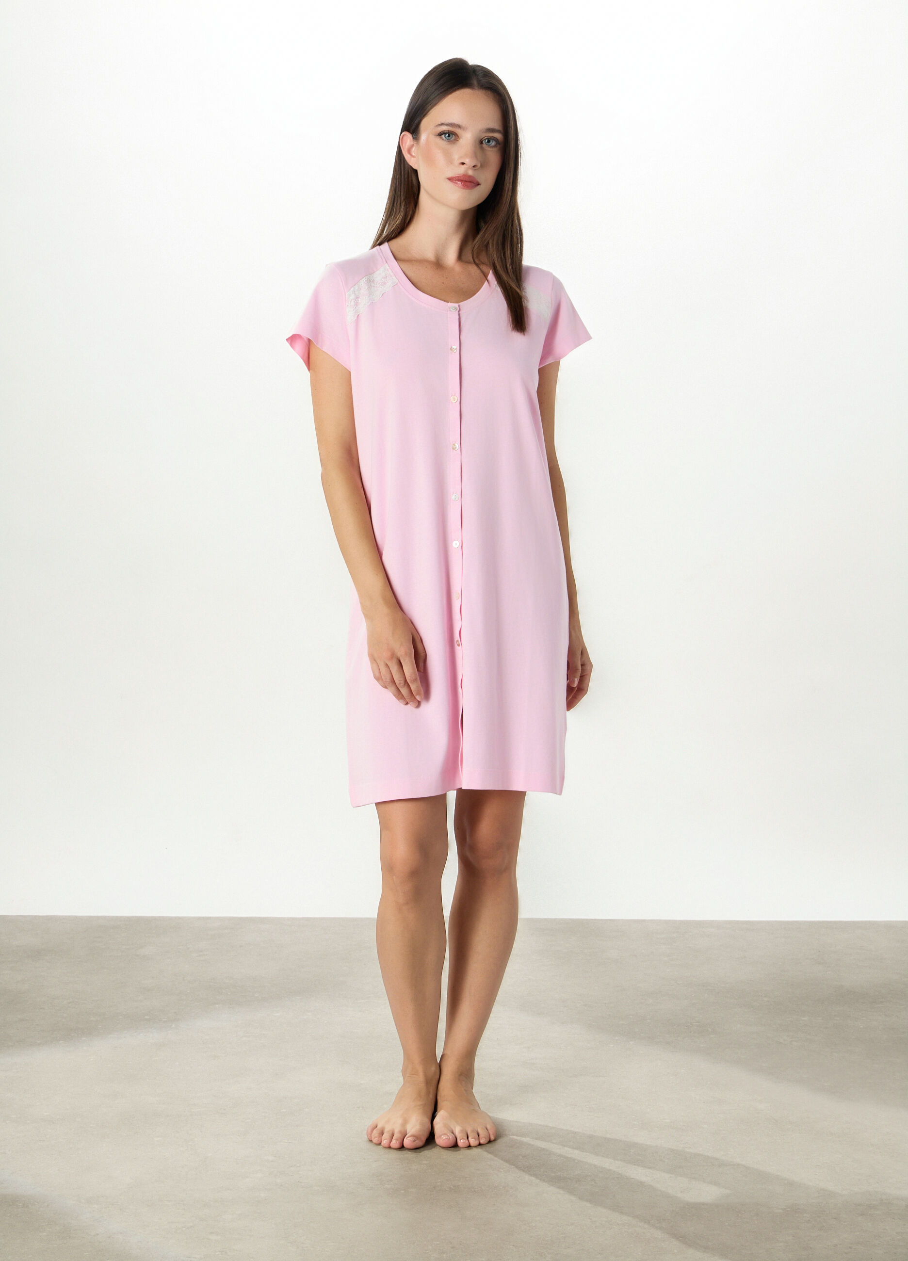 Camicia da notte in puro cotone a maniche corte donna