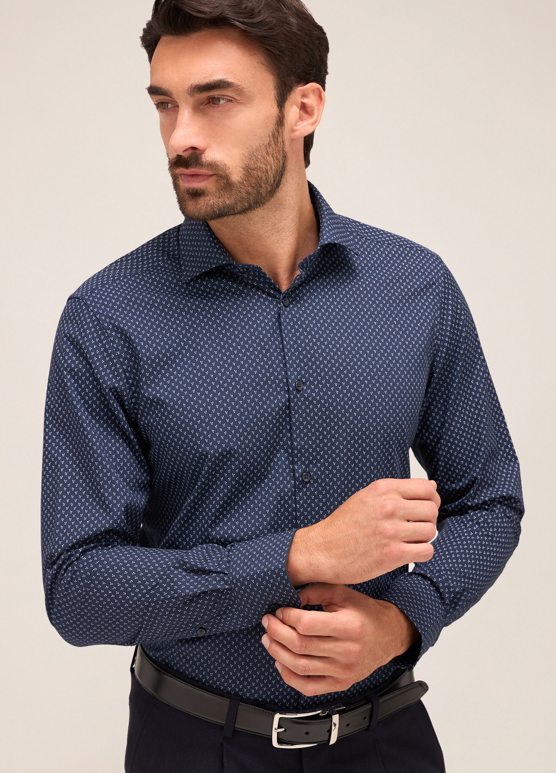 Camicia slim fit colletto classico in misto cotone uomo_2