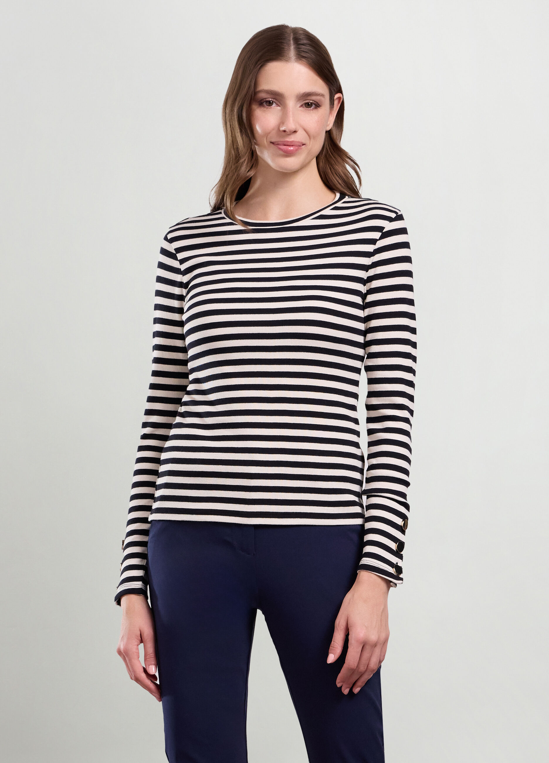 T-shirt in costina di cotone stretch donna_0