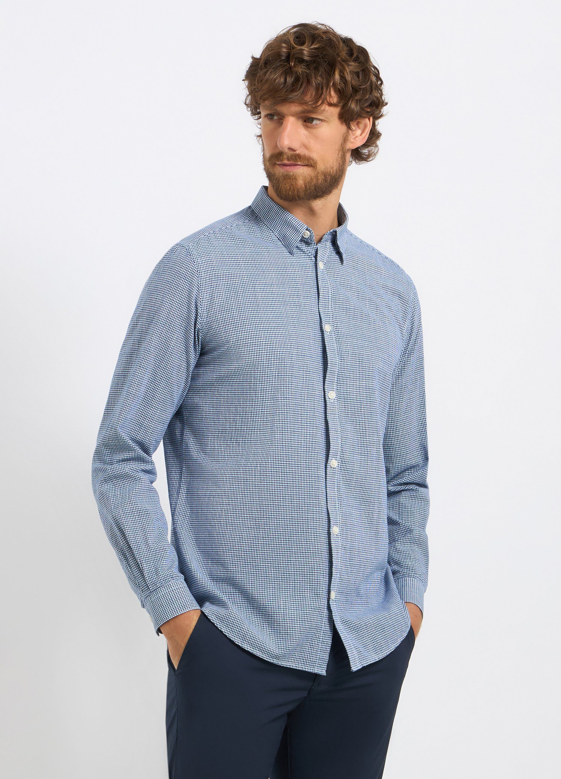 Camicia in puro cotone a micro quadri uomo_0