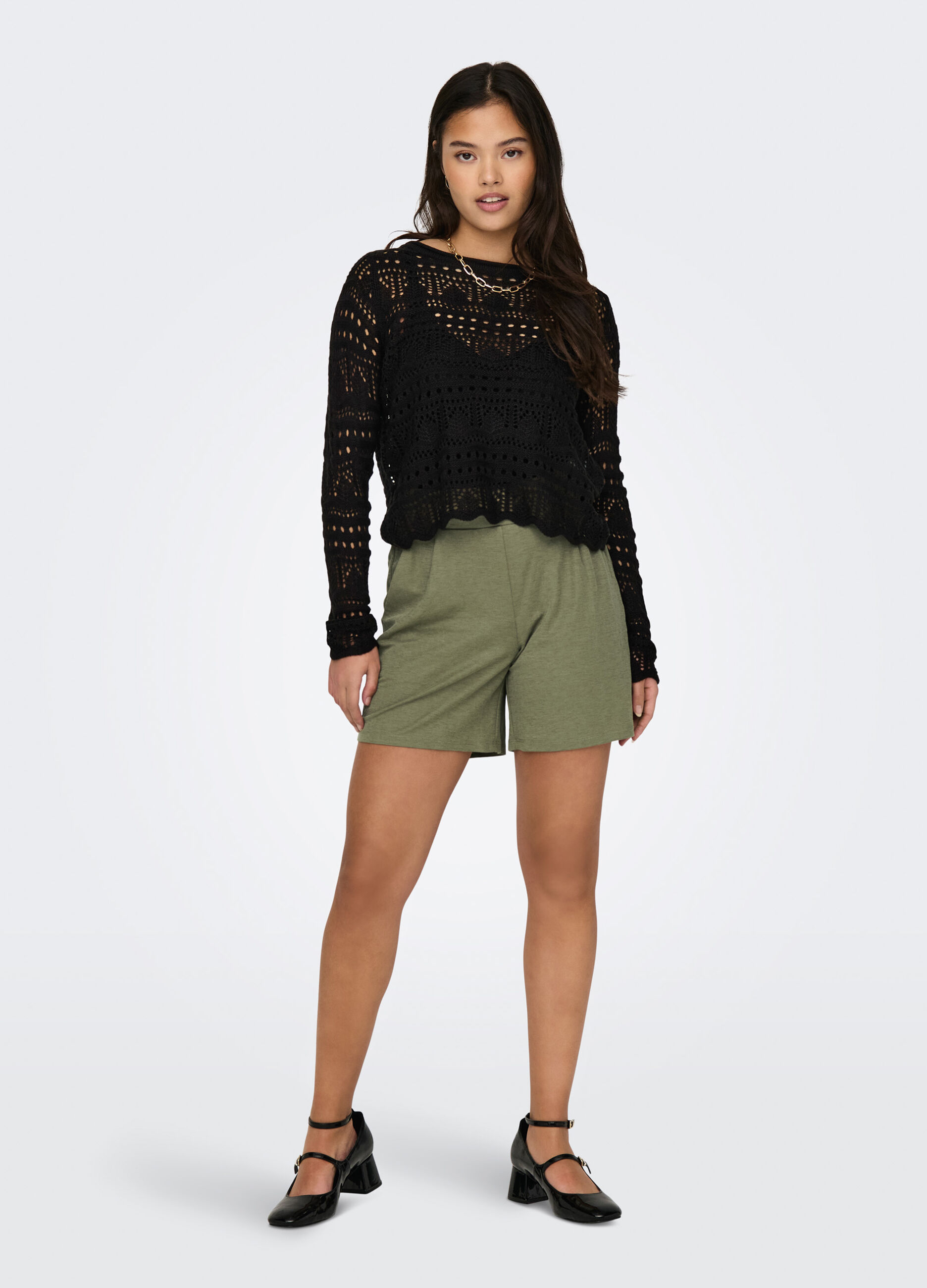 Maglia operata con scollo rotondo donna_0