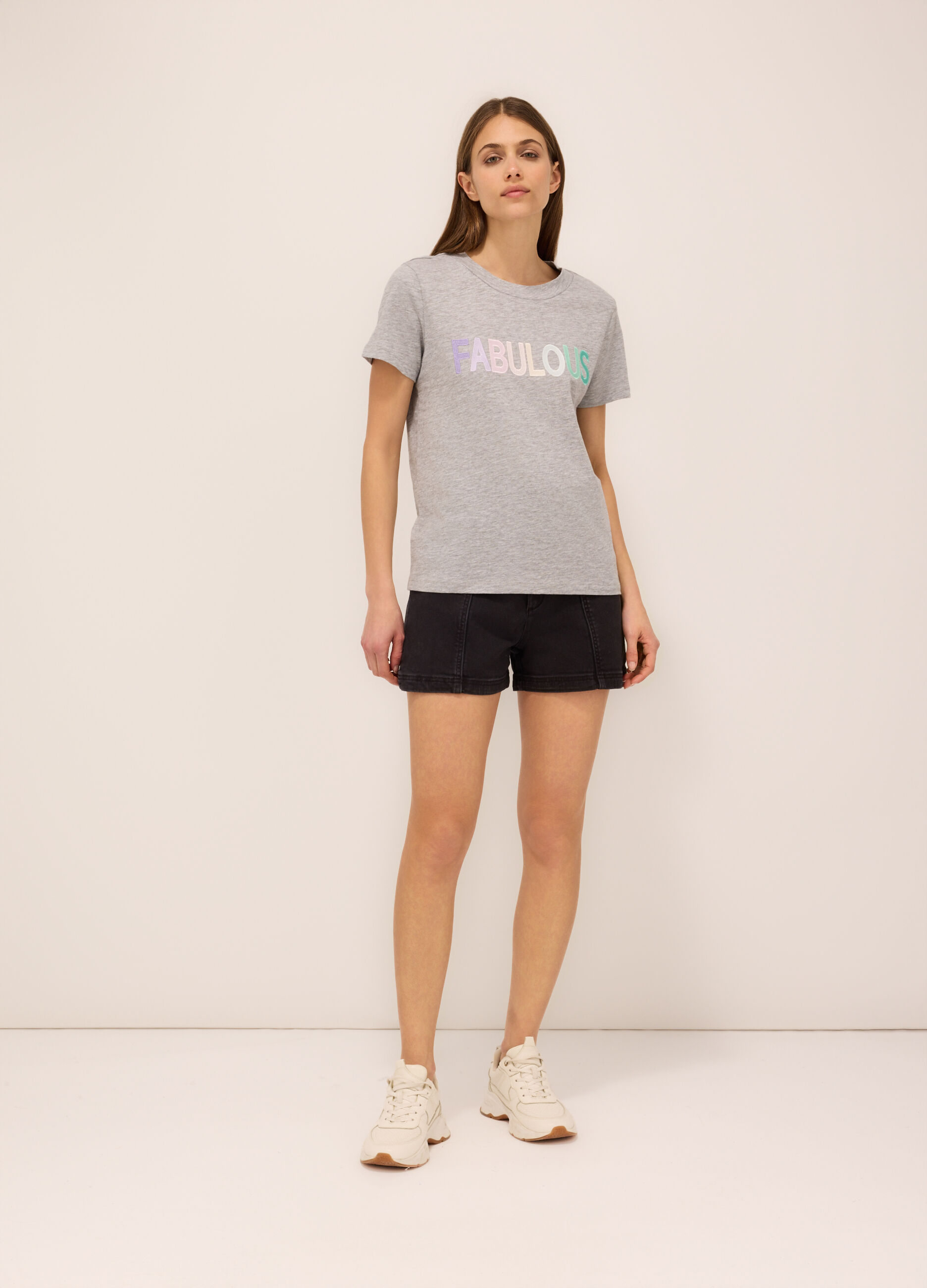 Shorts in denim di cotone stretch donna_0