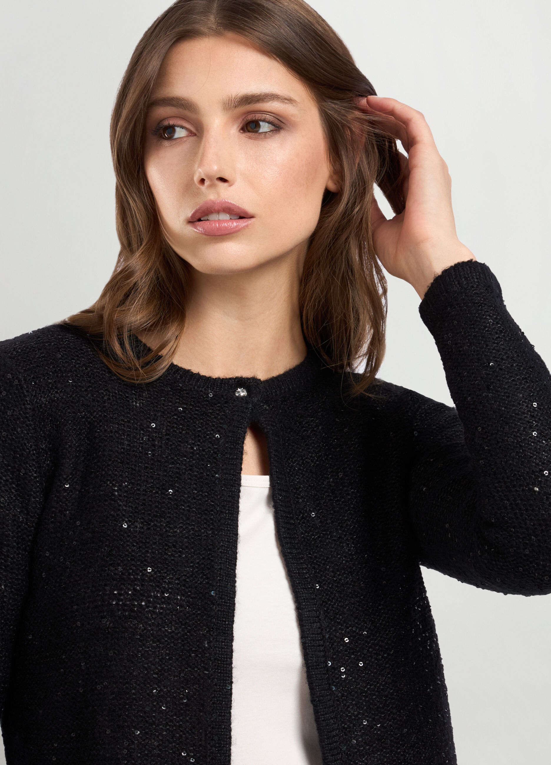 Cardigan tricot con paillettes donna_2