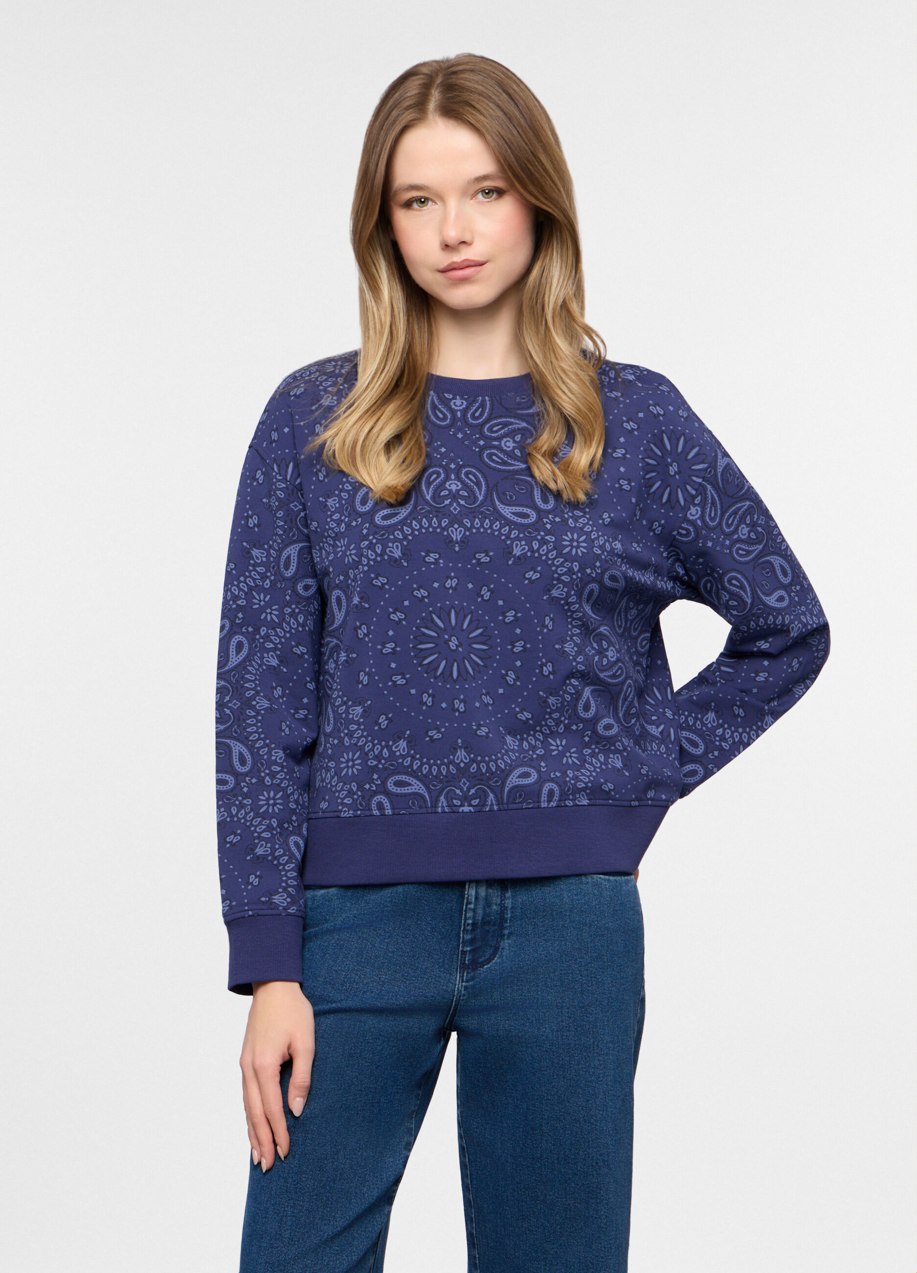 Felpa girocollo in french terry stretch donna_0