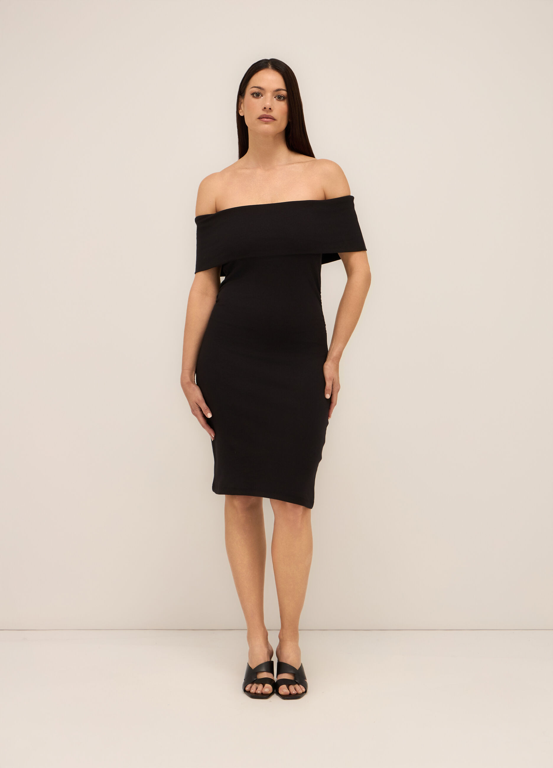 Tubino corto in costina di cotone stretch donna_0