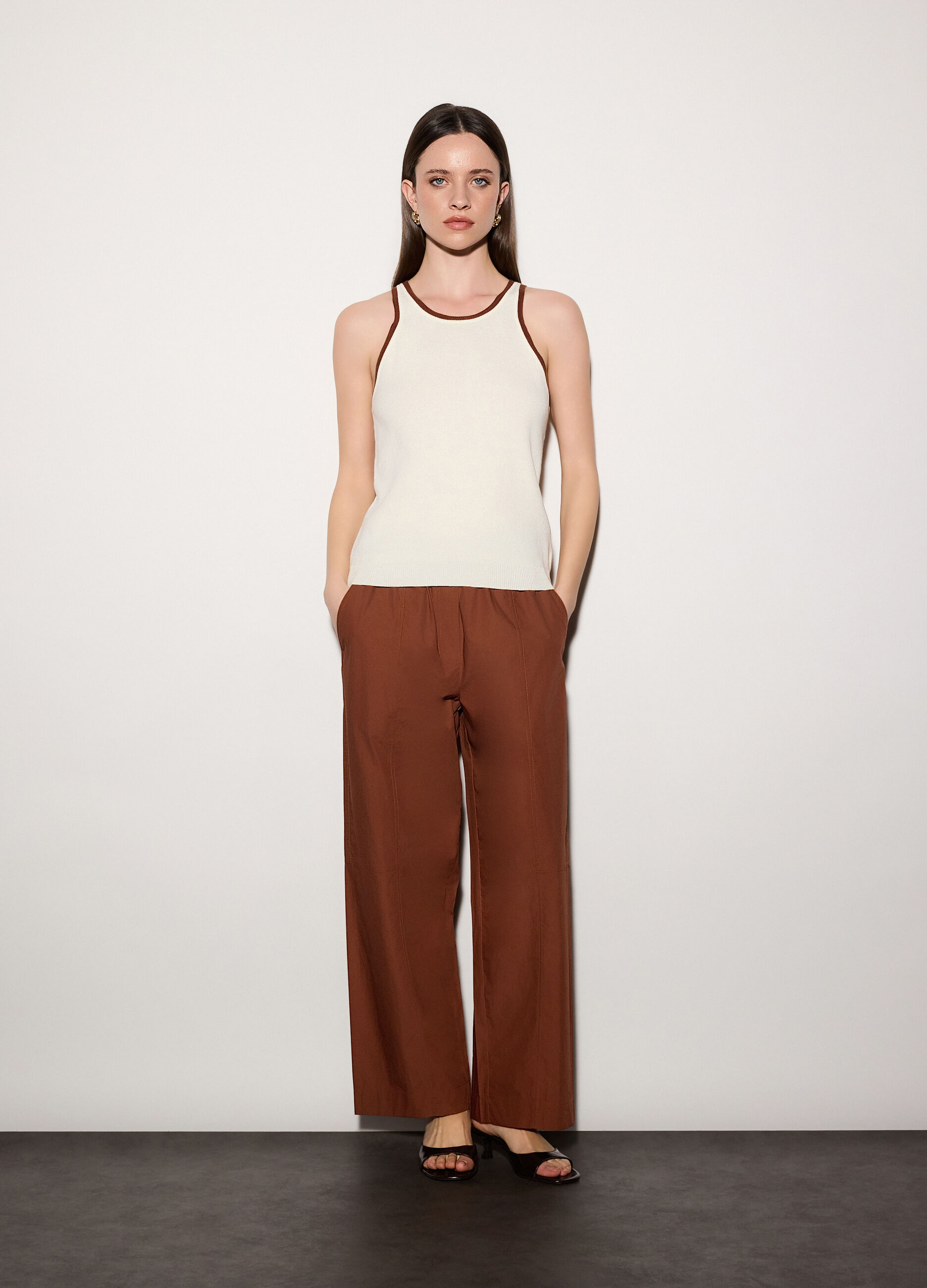 Pantaloni regular fit in popeline di puro cotone donna_0