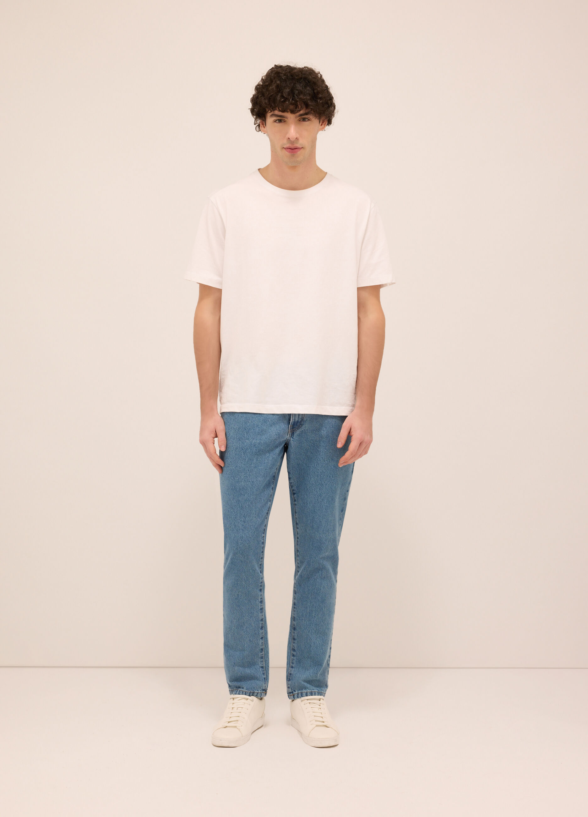 Jeans 5 tasche slim fit in denim di cotone uomo_0