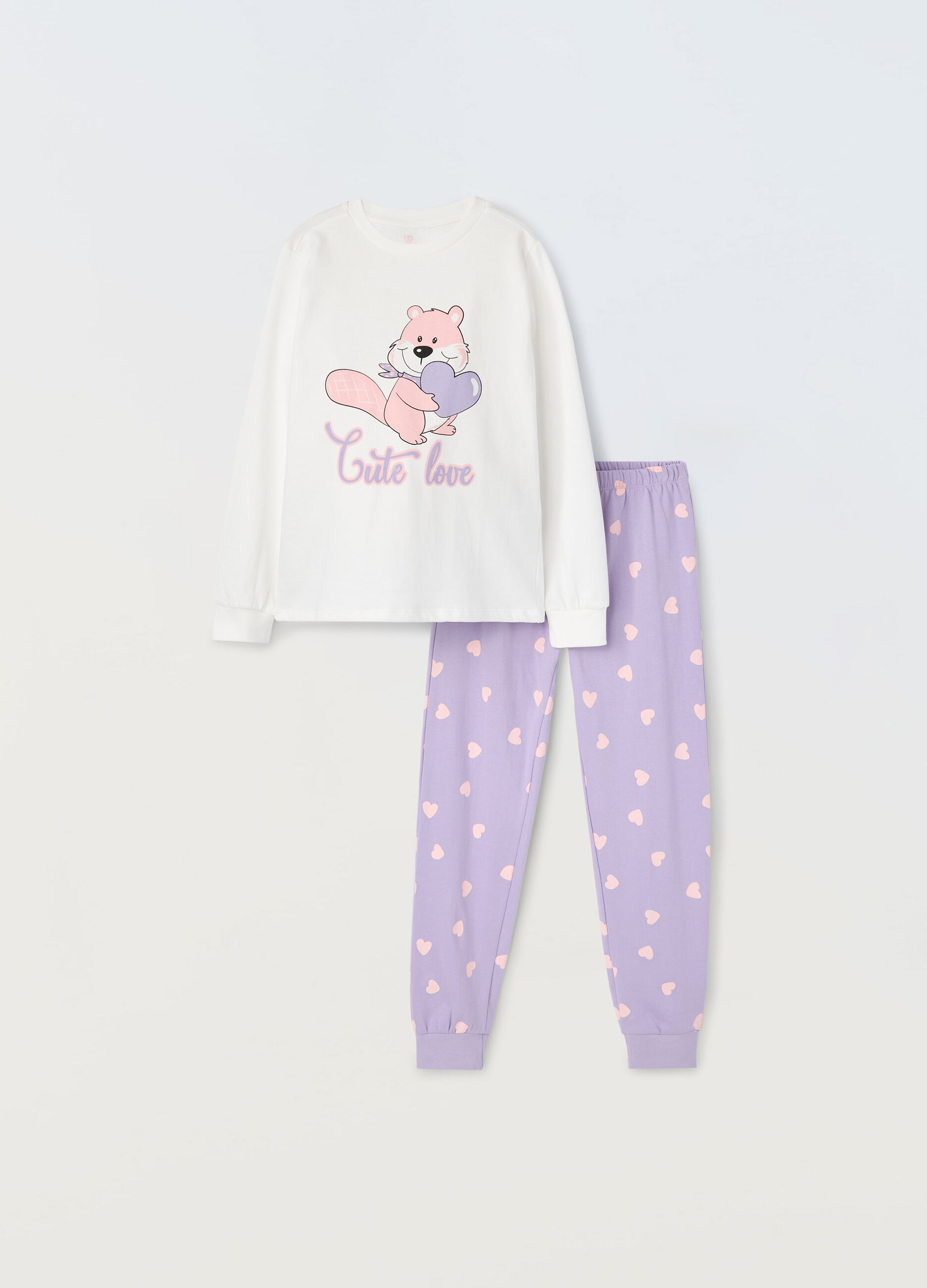 Set pigiama lungo in puro cotone bambina_0