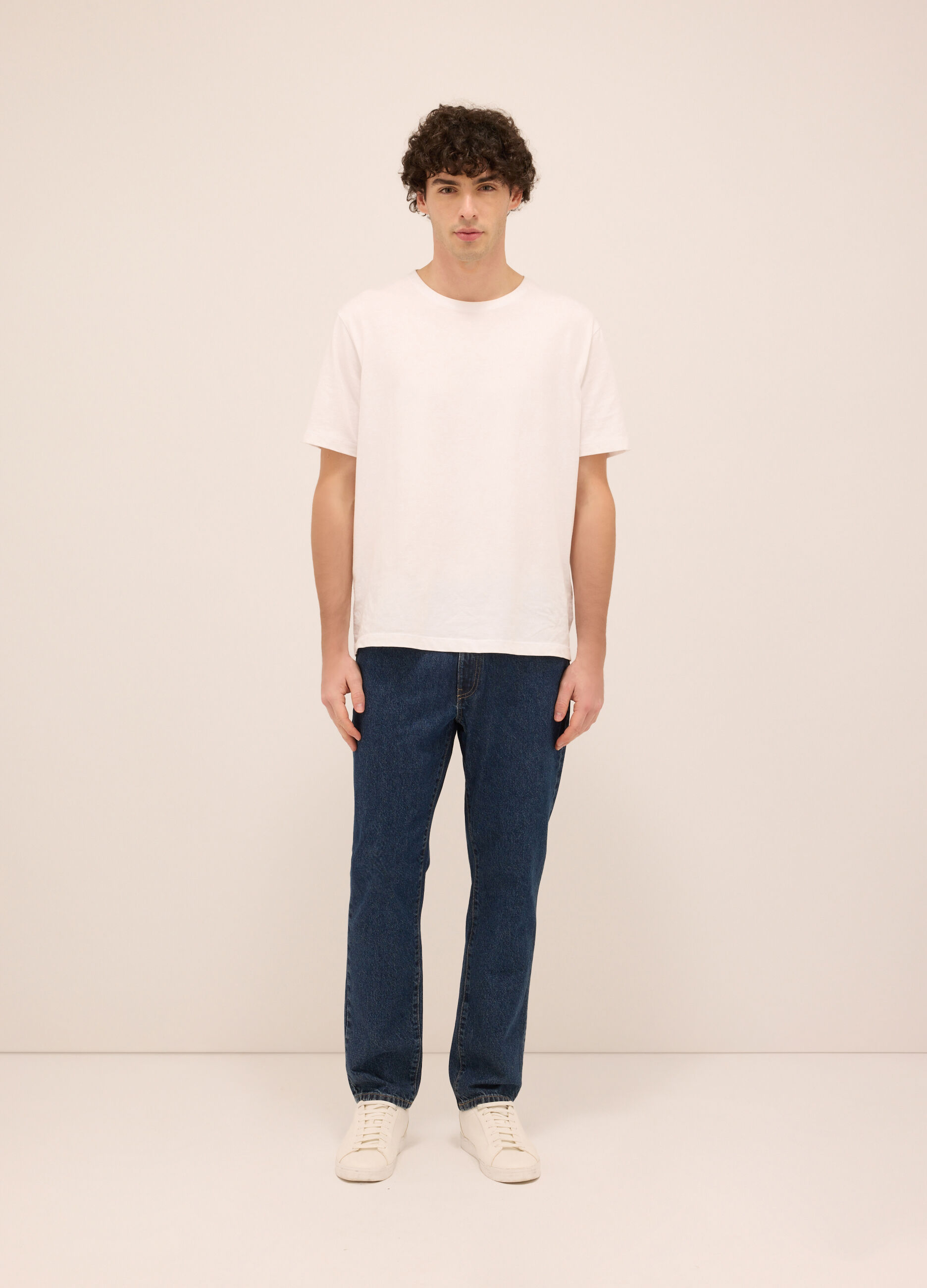 Jeans 5 tasche regular fit in denim di puro cotone uomo_0