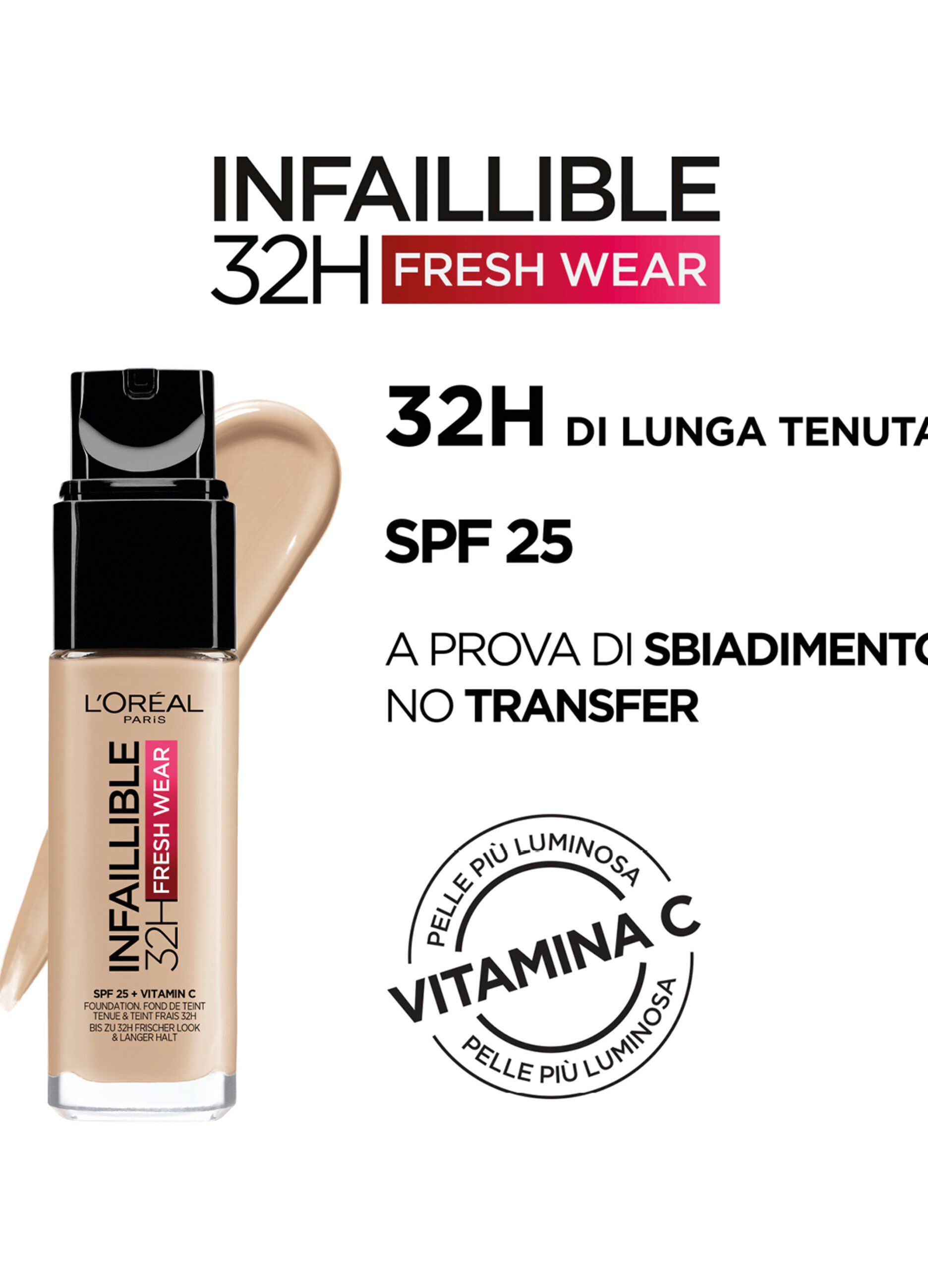 L'Oréal Paris Fondotinta Liquido Infaillible 32H, Coprente a Lunga Tenuta 32H, Formula Waterproof Idratante, 130 Beige Peau, 30ml._1