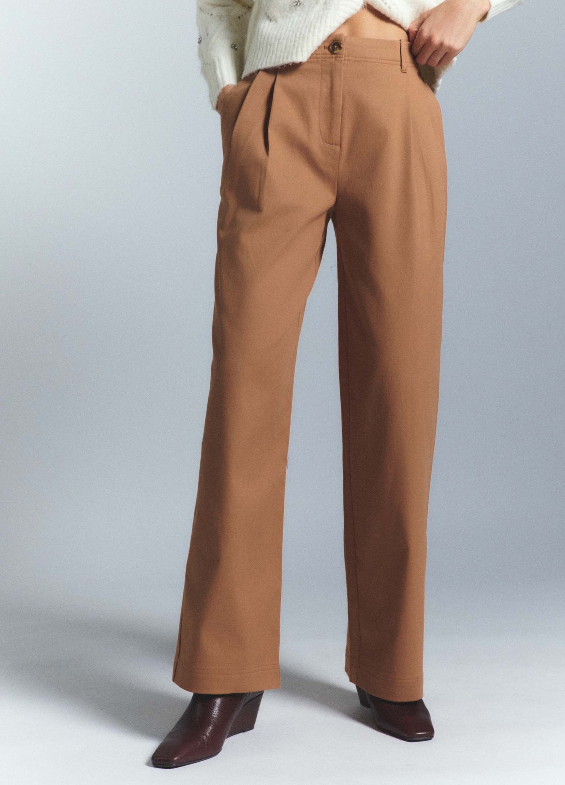 Pantaloni Straight Fit in Twill di cotone stretch donna_1