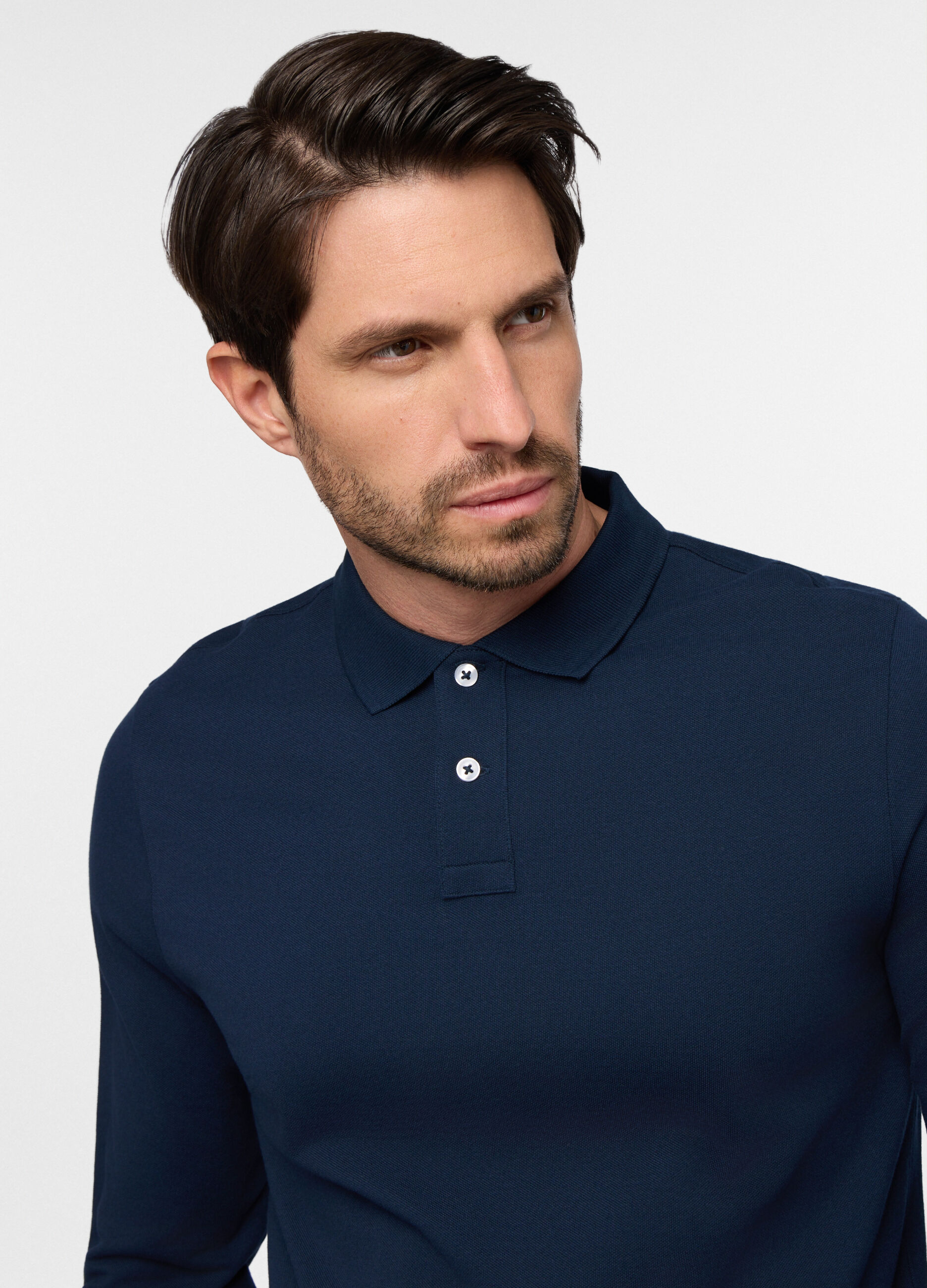 Polo a maniche lunghe in piquet tinta unita uomo_2