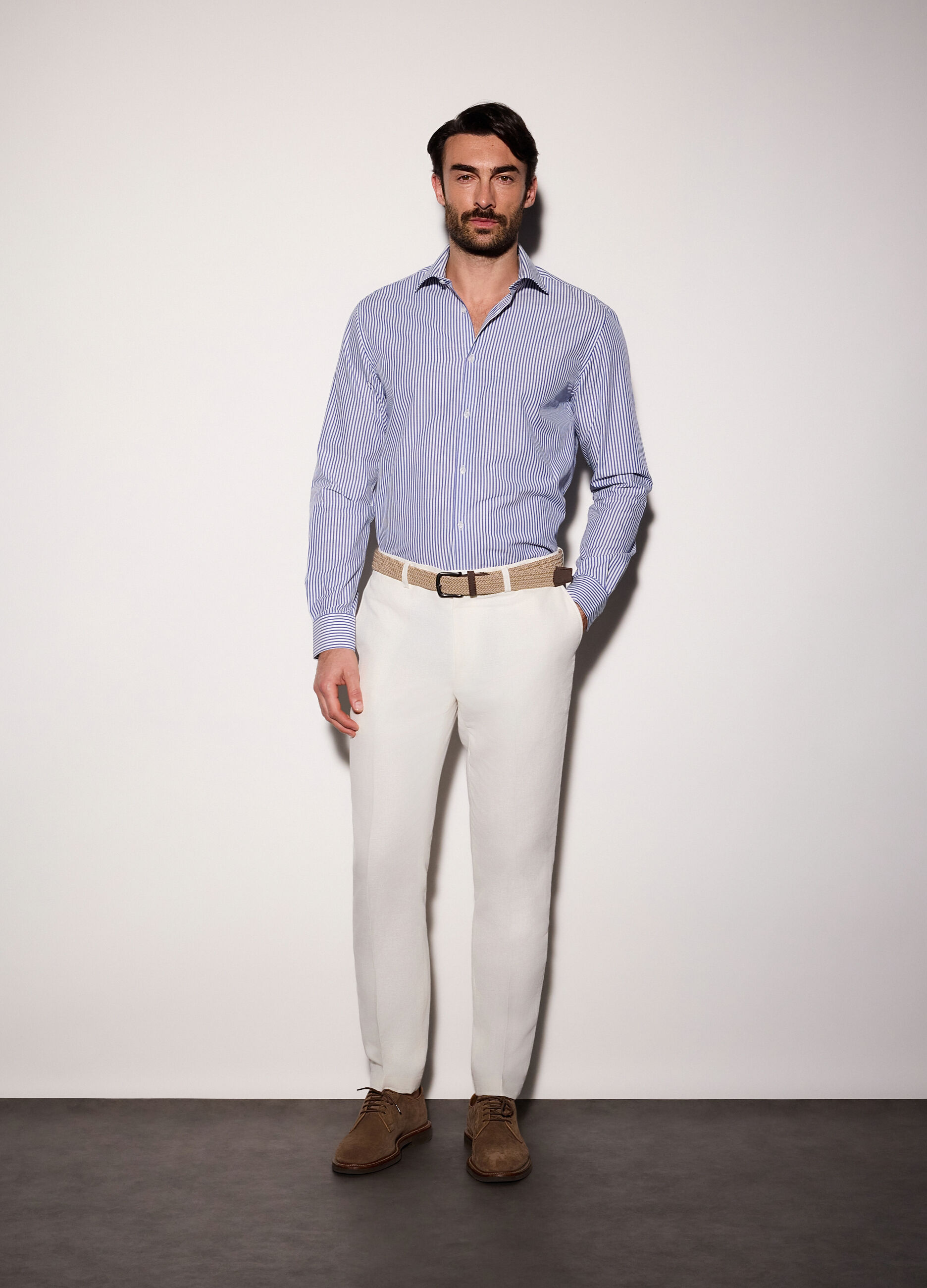 Pantaloni chino in cotone e lino uomo_0