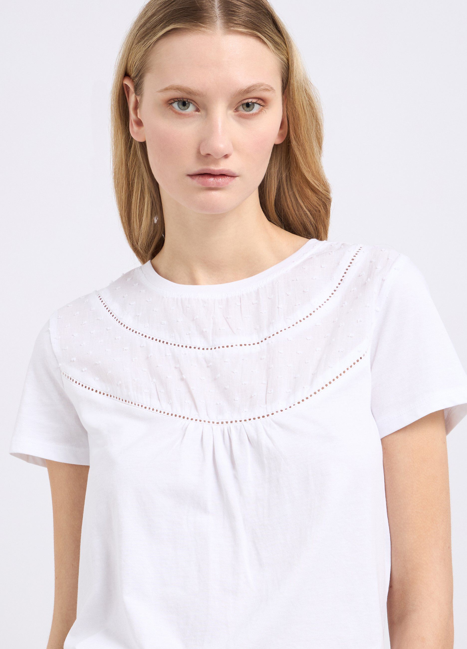 T-shirt in puro cotone con ricami donna