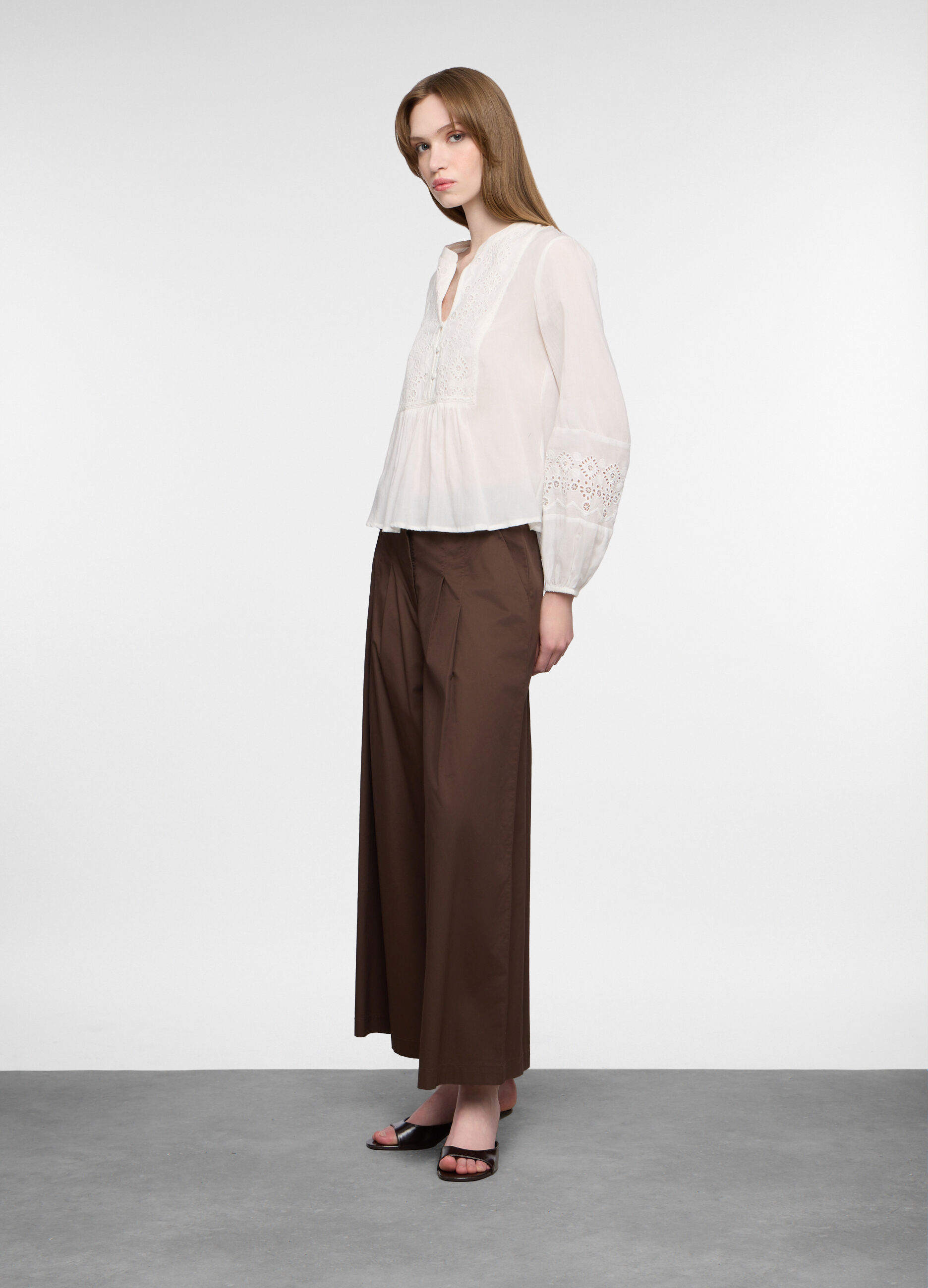 Pantaloni palazzo in twill di puro cotone donna_0