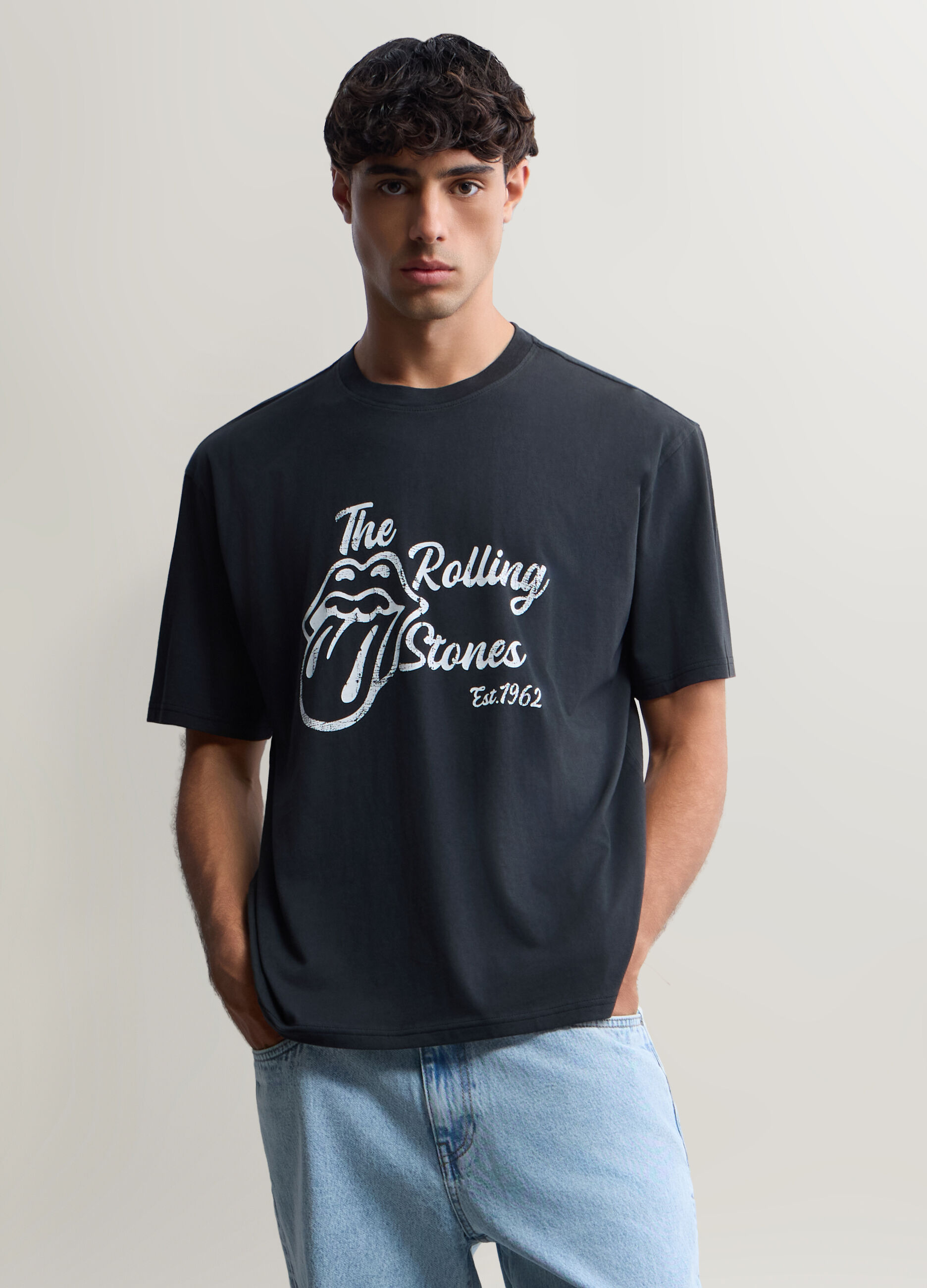 T-shirt girocollo in cotone con stampa Rolling Stones uomo_0