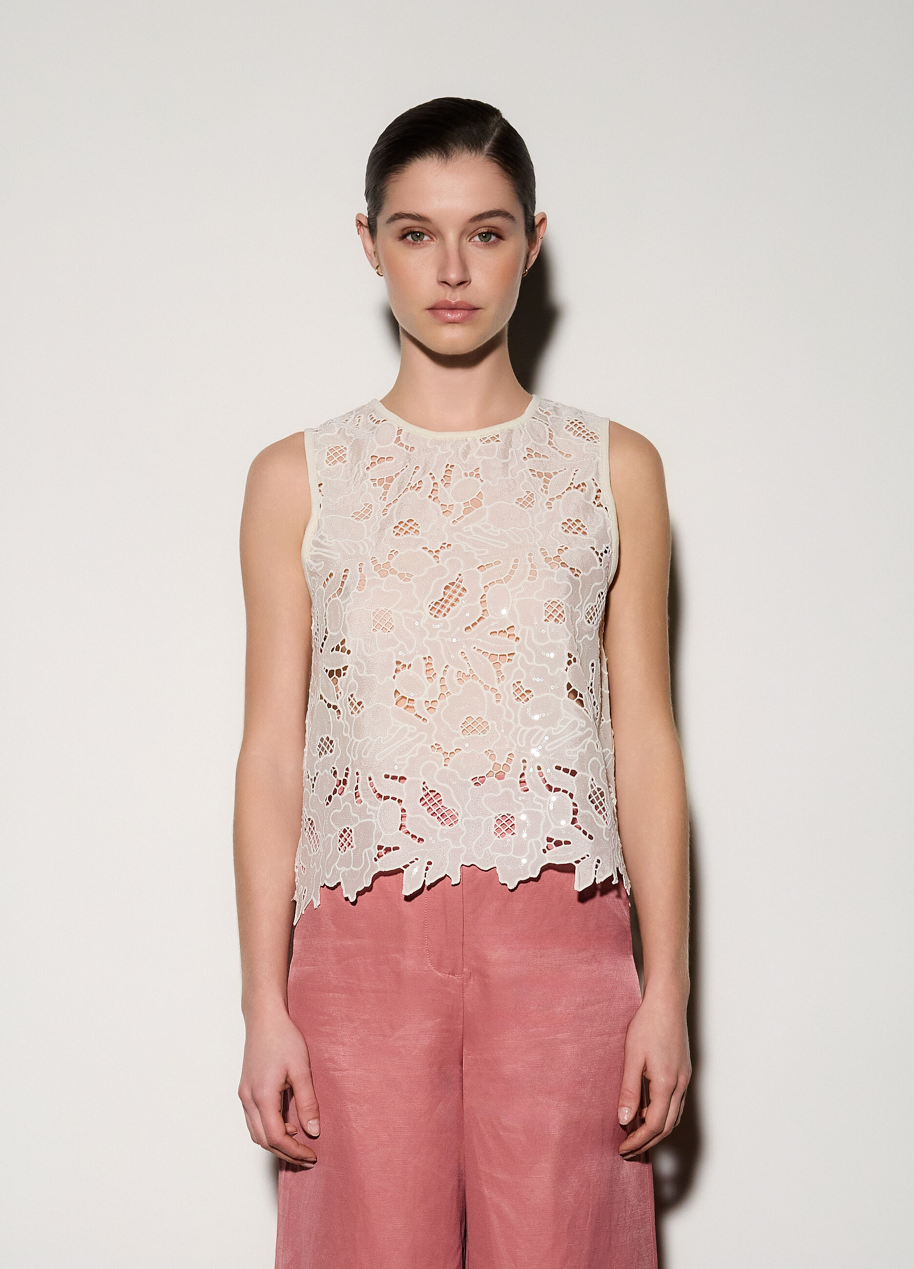Top girocollo in popeline donna