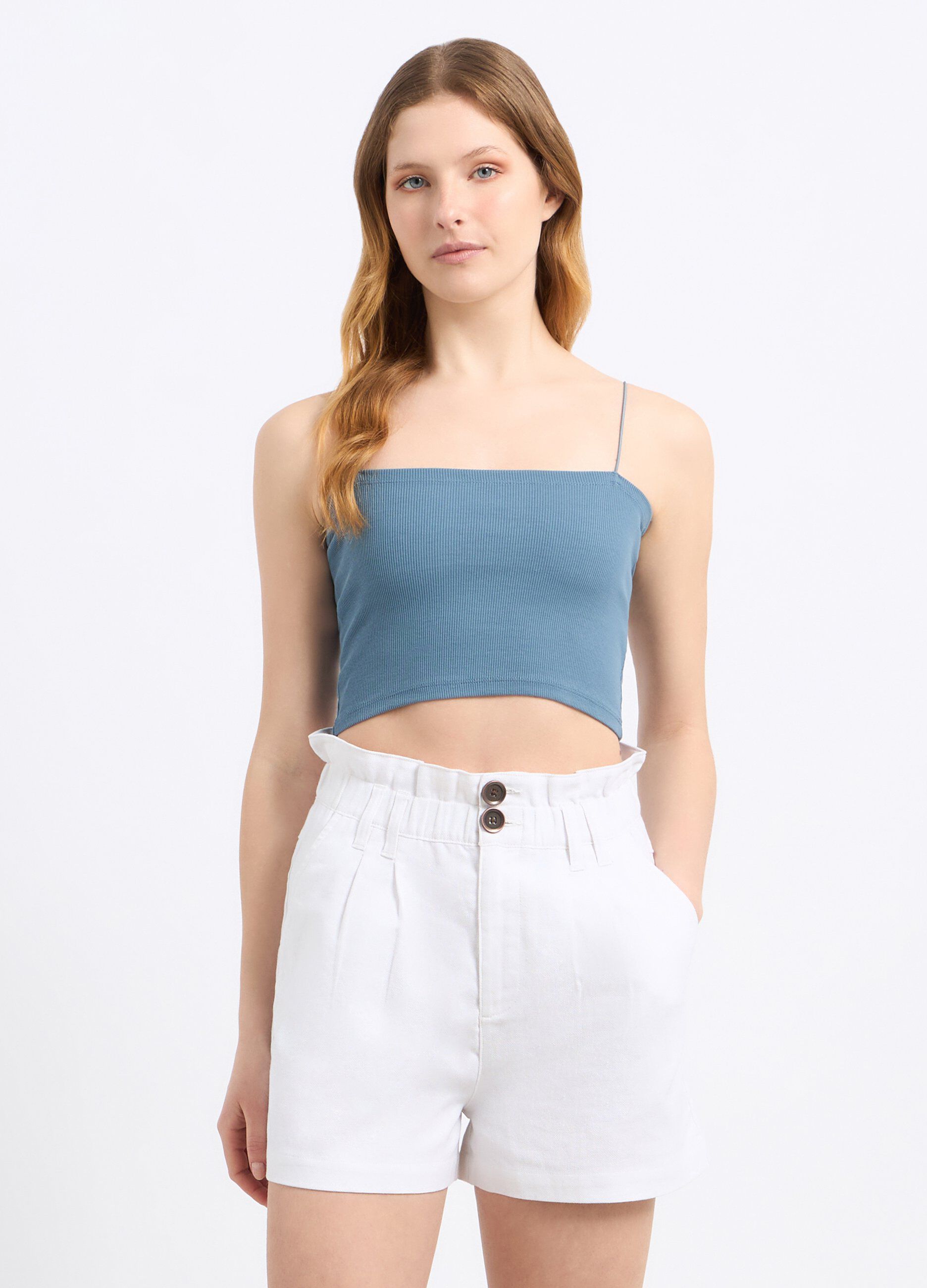 Top a fascia in costina di cotone stretch donna_0