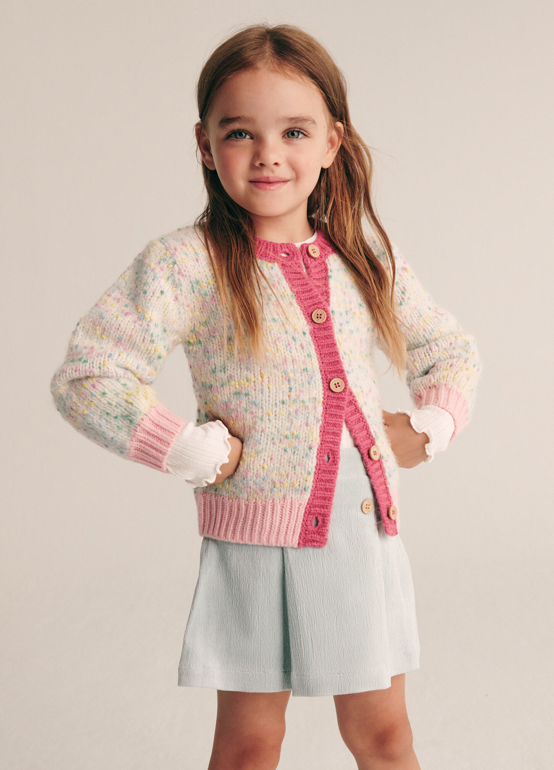 Cardigan multicolor per bambina in misto lana_0