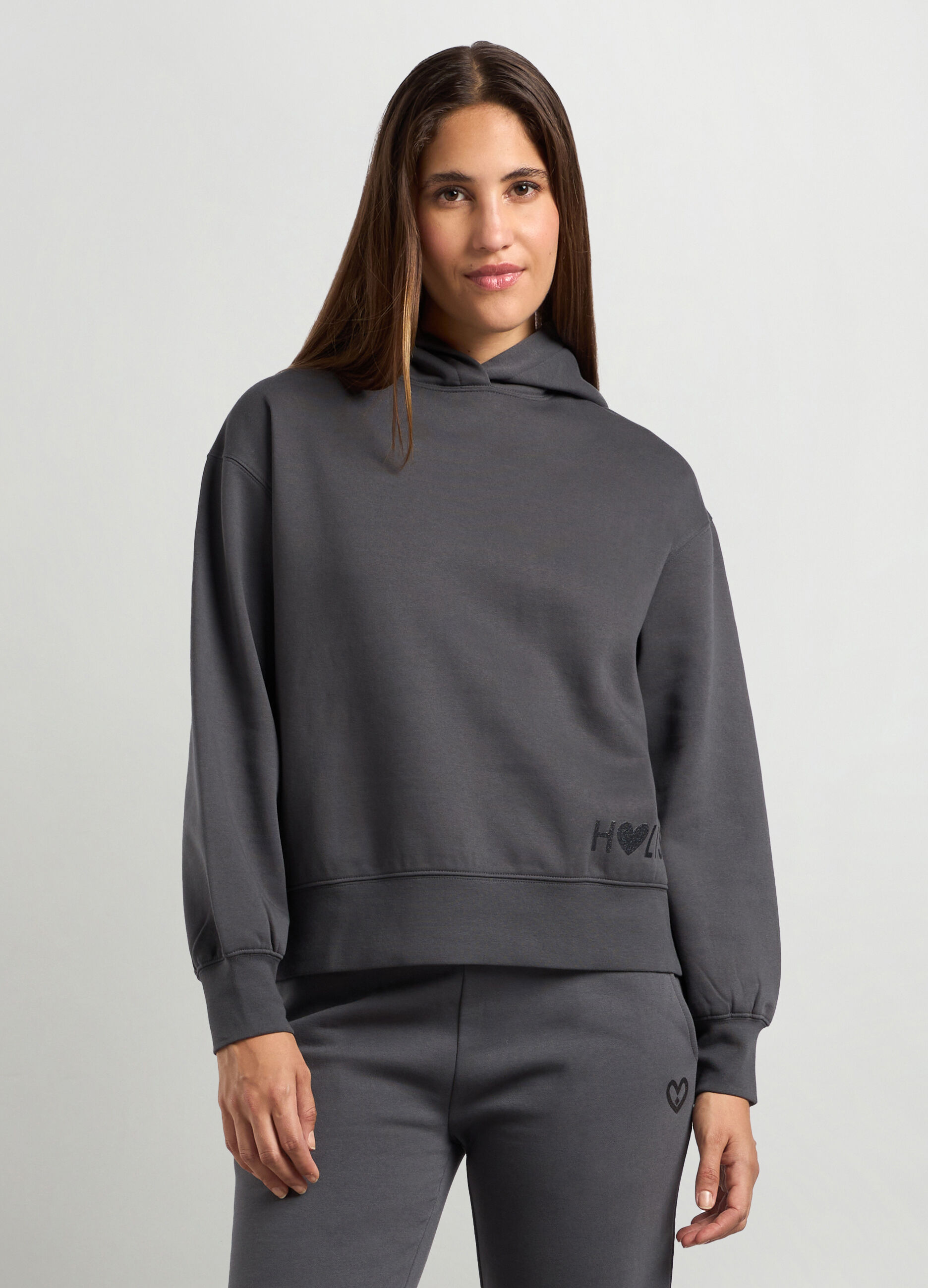 Felpa misto cotone con cappuccio fitness donna _0