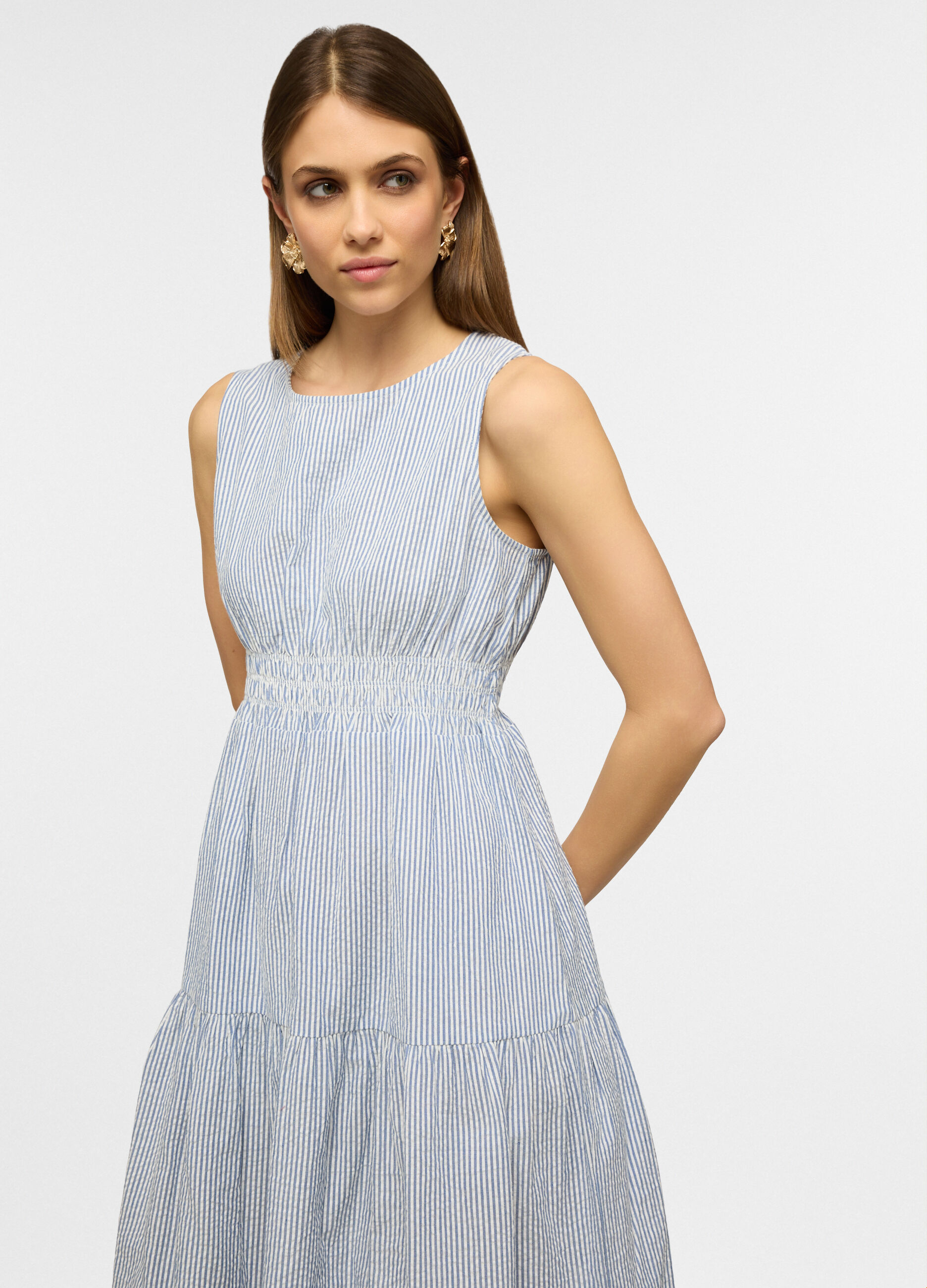 Vestito corto smanicato a girocollo fit regular in puro cotone donna_2