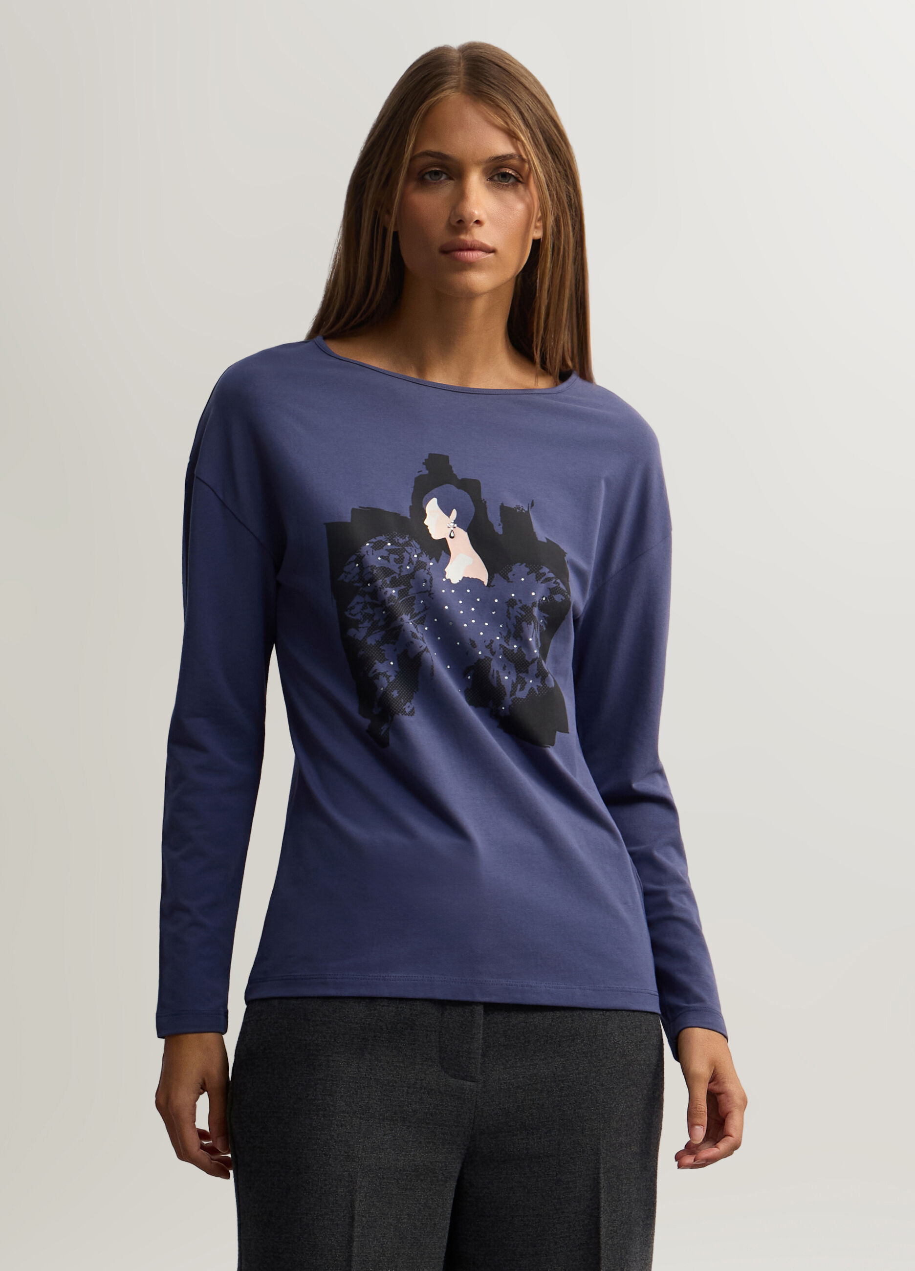 T-shirt con scollo a barchetta stretch donna_2
