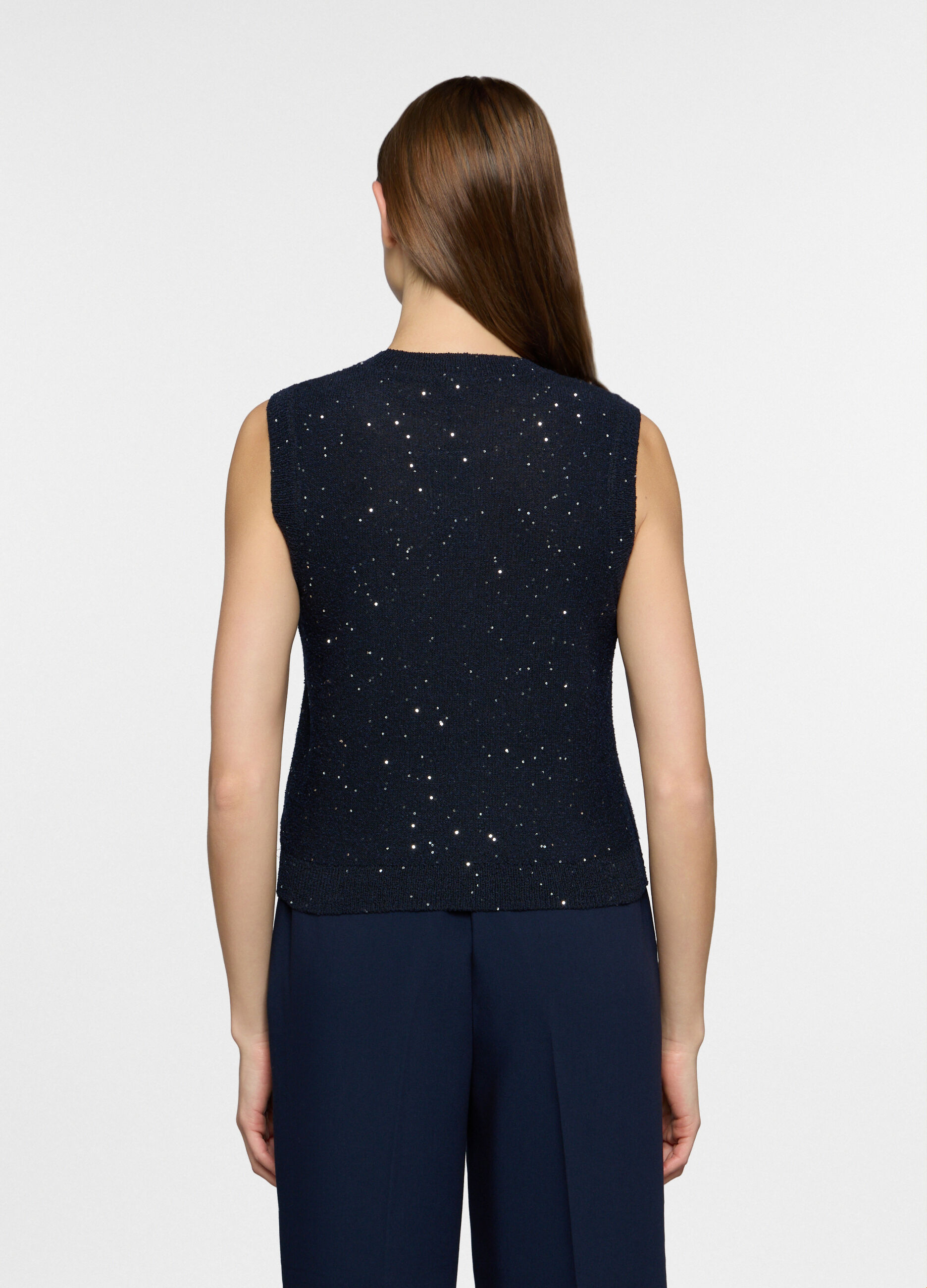 Top girocollo in maglia rasata donna_1