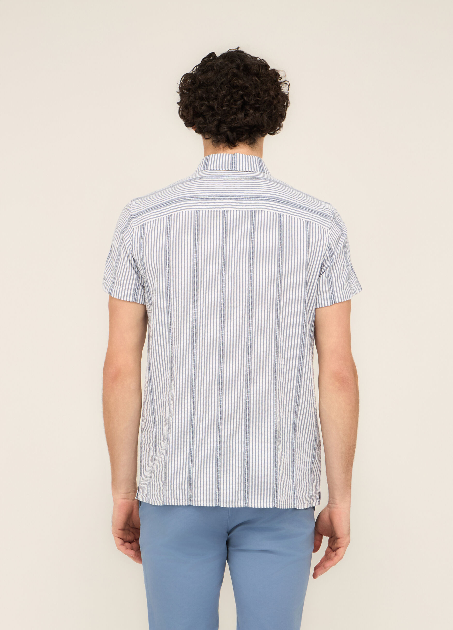 Camicia a maniche corte in cotone a righe uomo