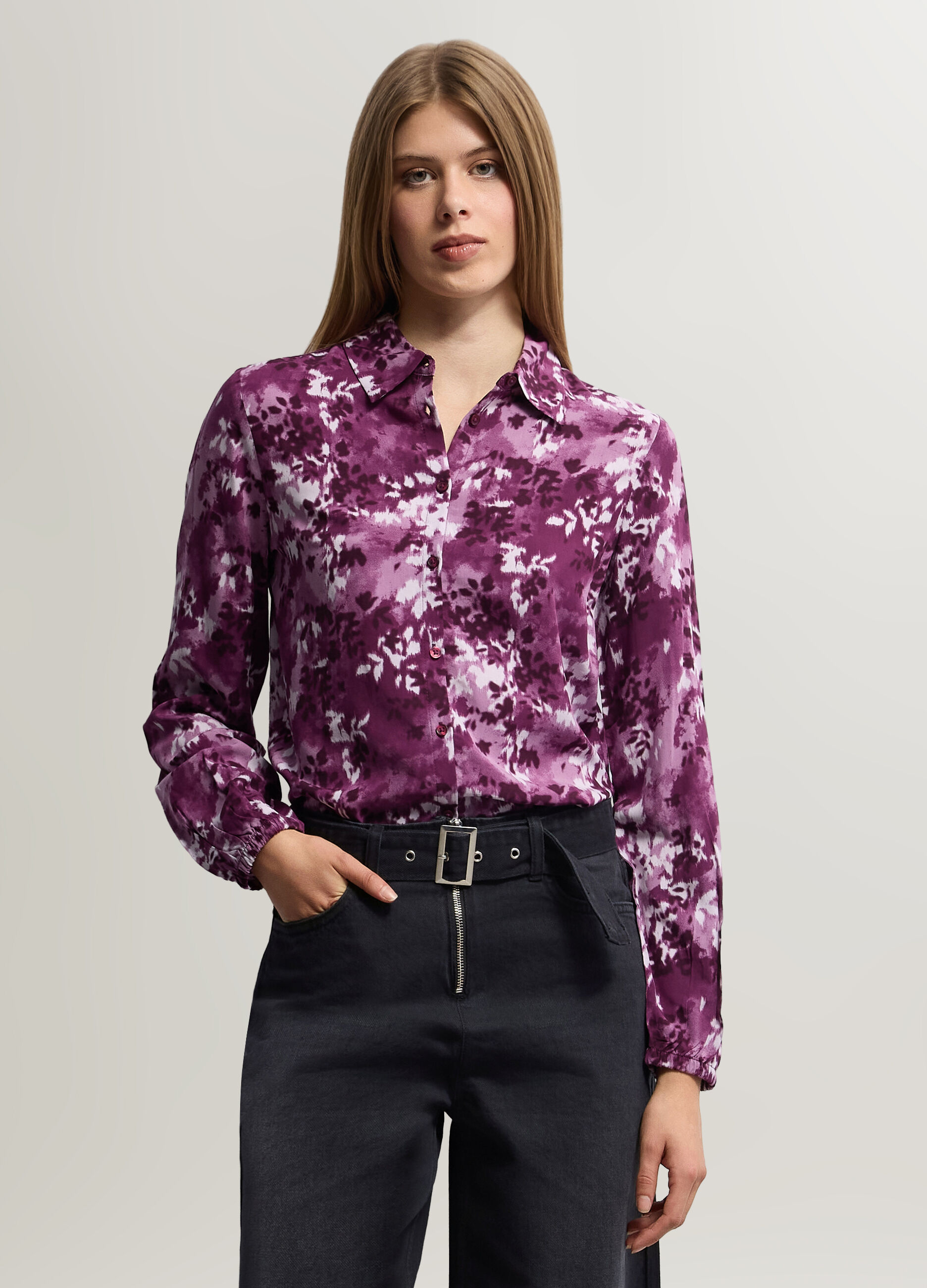 Camicia Fit Regular con colletto alla francese in pura viscosa donna_0